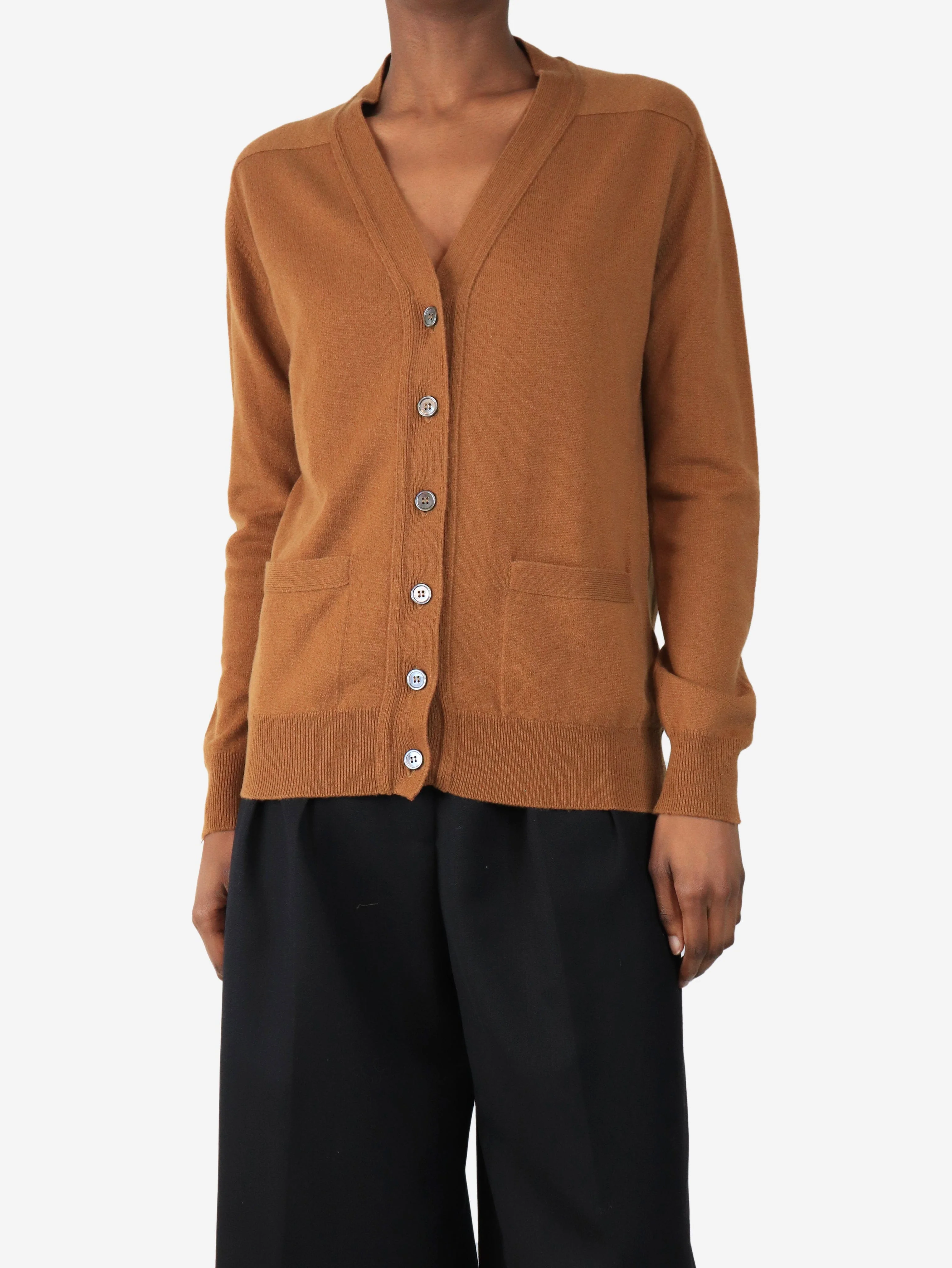 Tan cashmere pocket cardigan - size S
