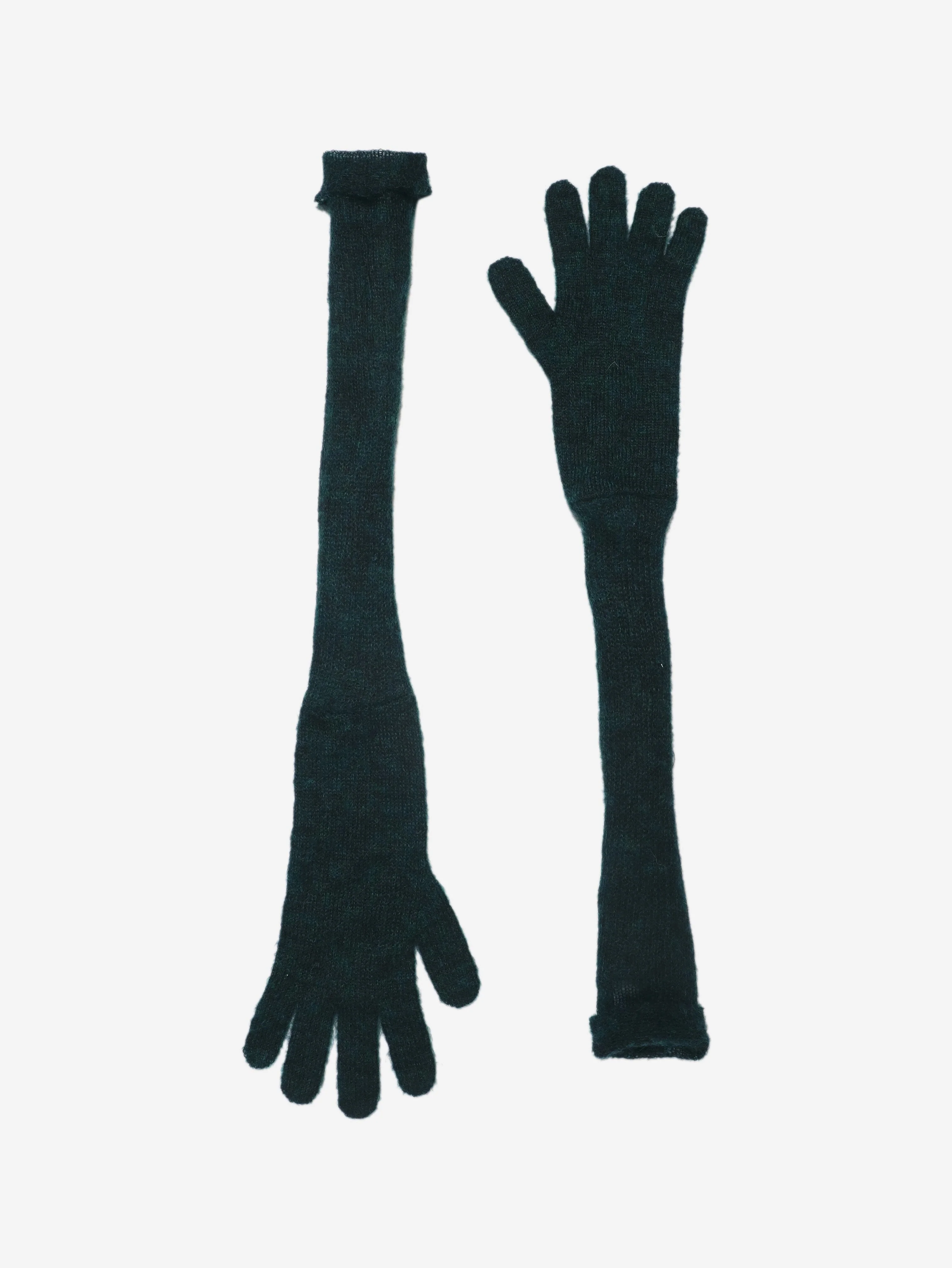 Dark green mohair long gloves