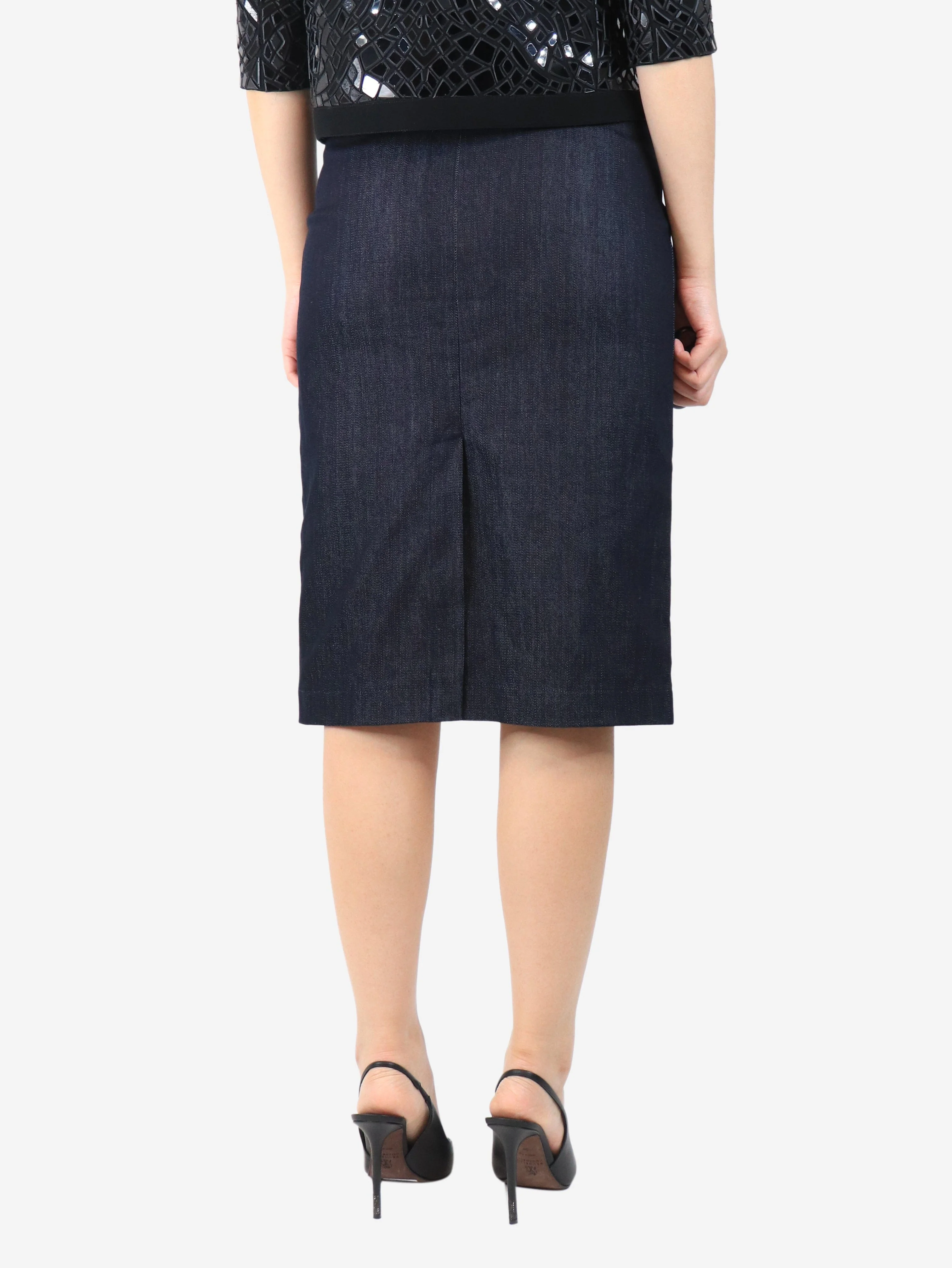 Dark-wash denim midi skirt - size UK 10 - Image 3