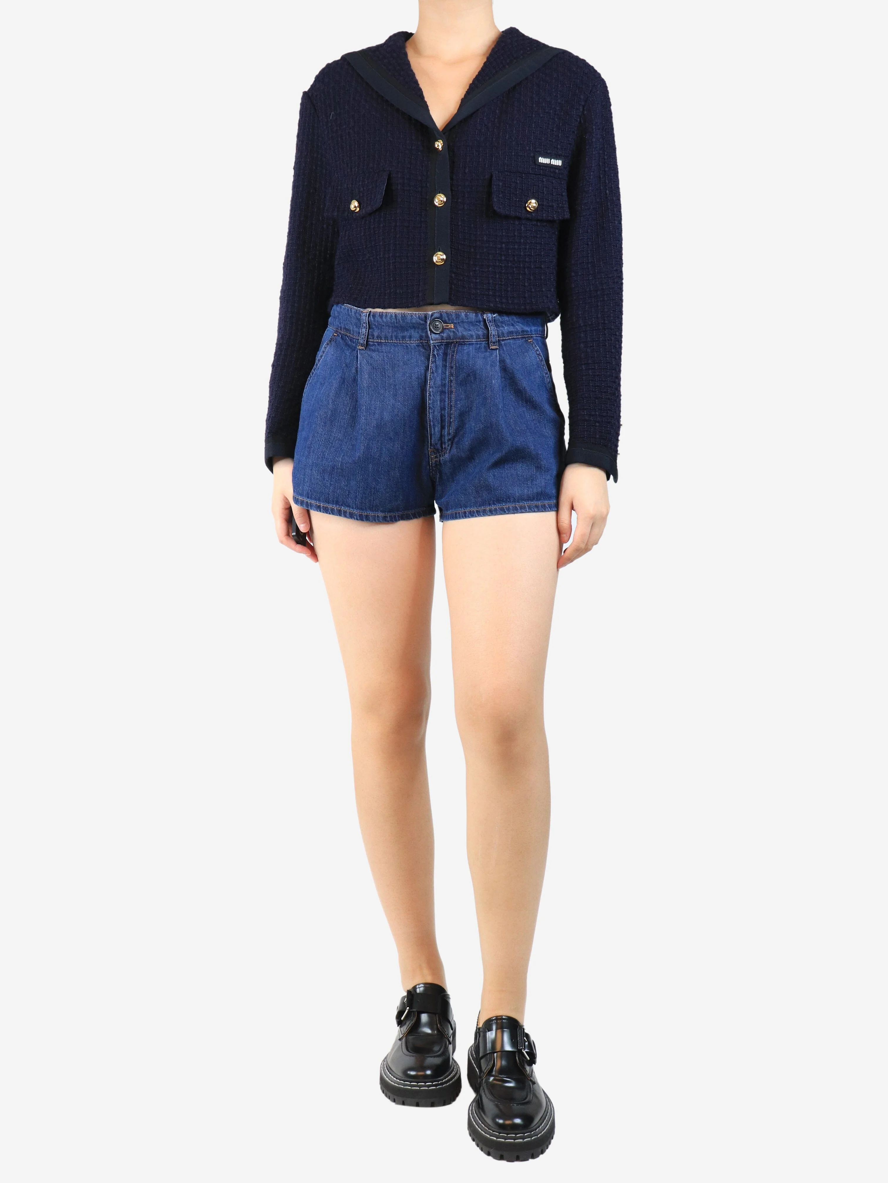 Darkwash denim shorts - size UK 8 - Image 2