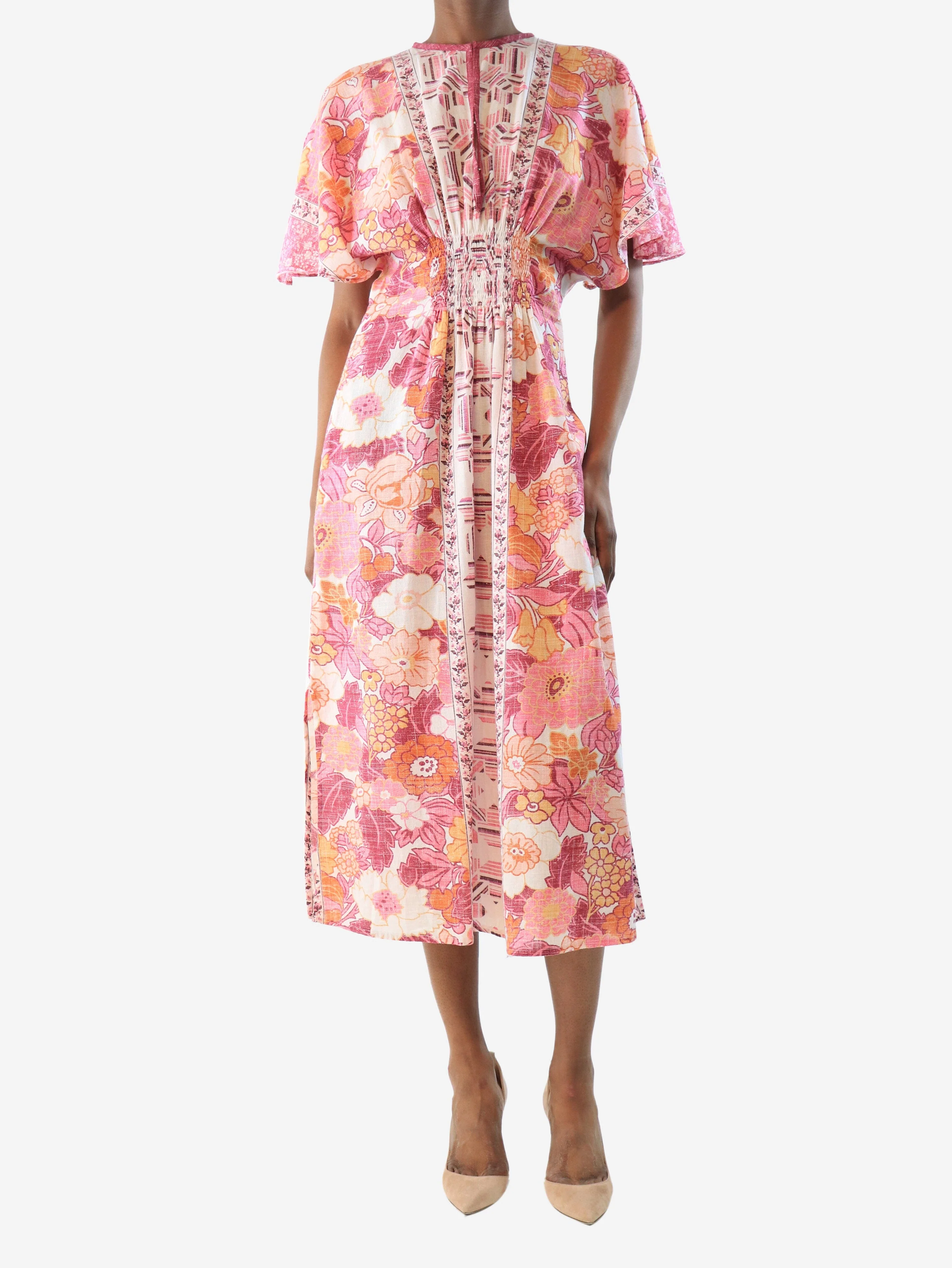 Pink floral printed midi dress - size XS - Image 3
