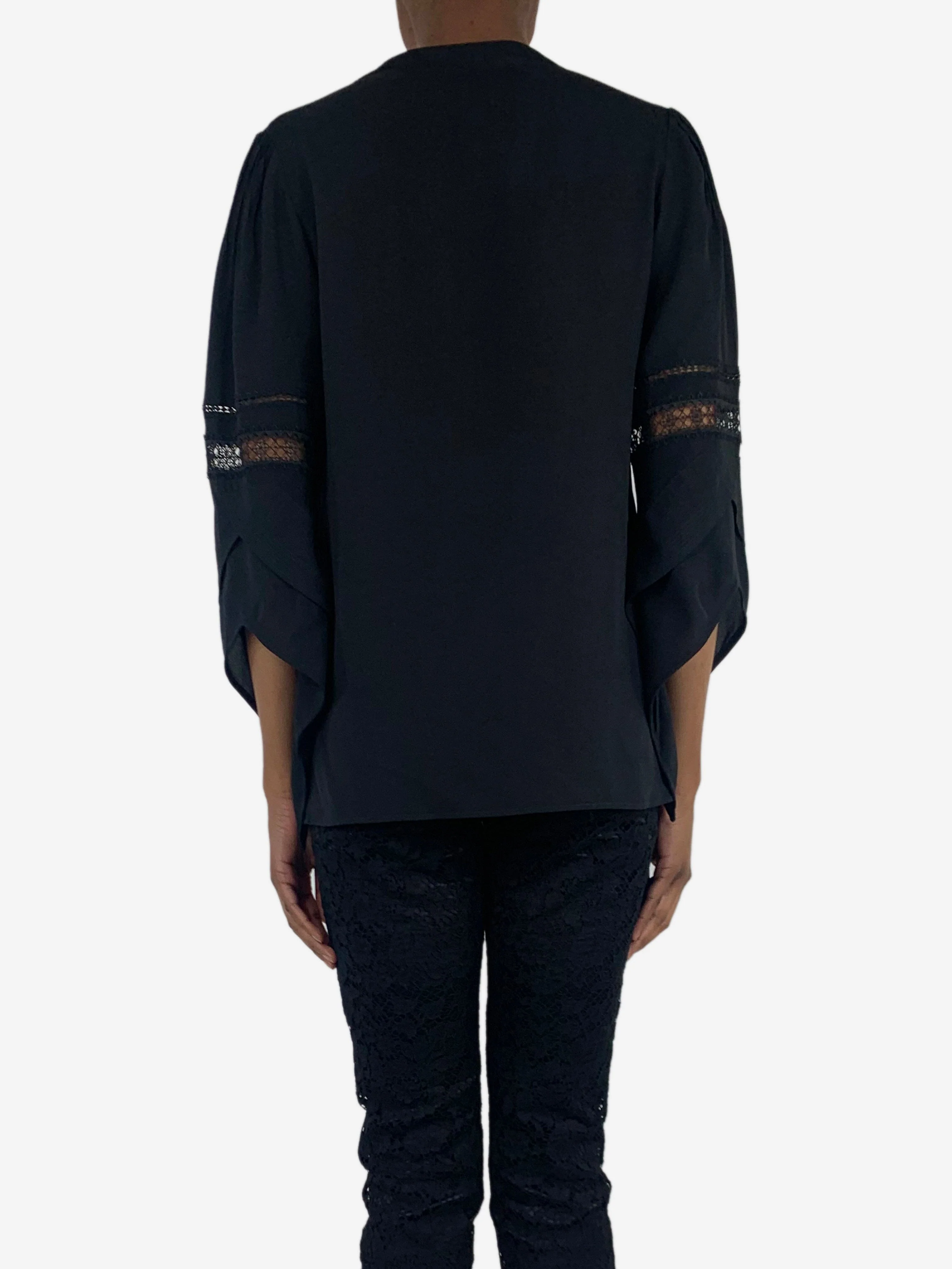 Black lace-trimmed blouse - size UK 4 - Image 2