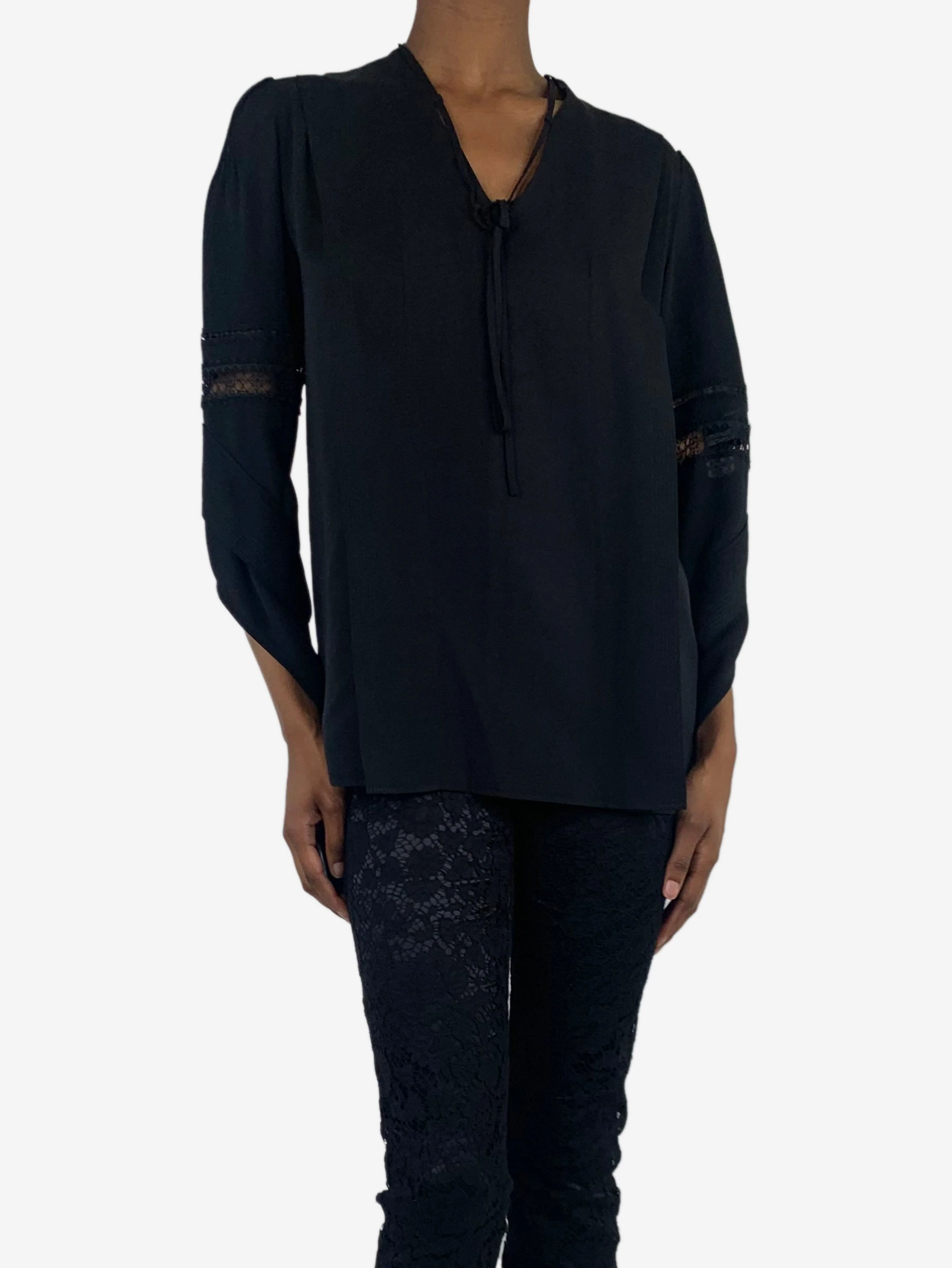 Black lace-trimmed blouse - size UK 4 - Image 3