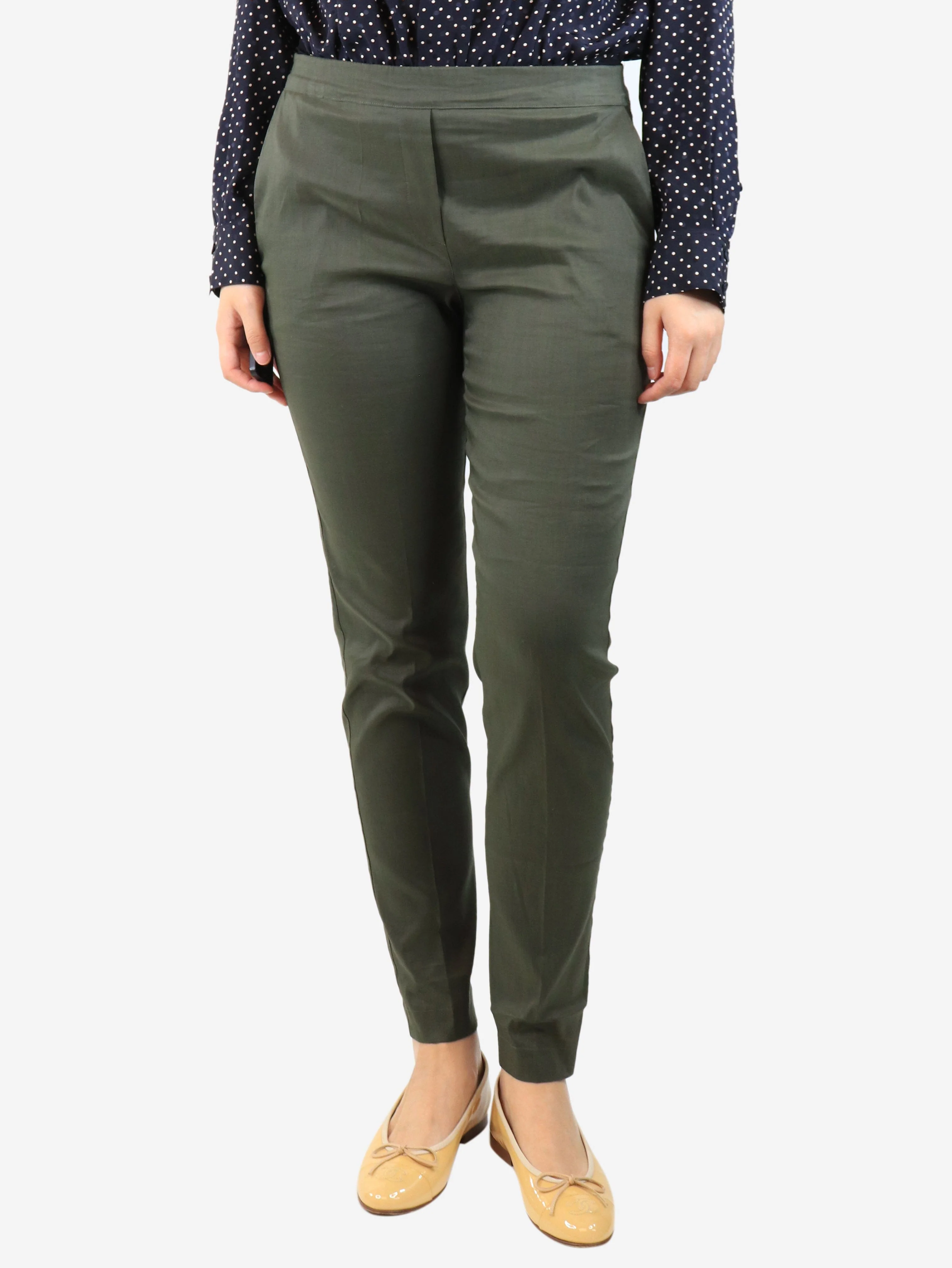 Green elasticated trousers - size UK 10
