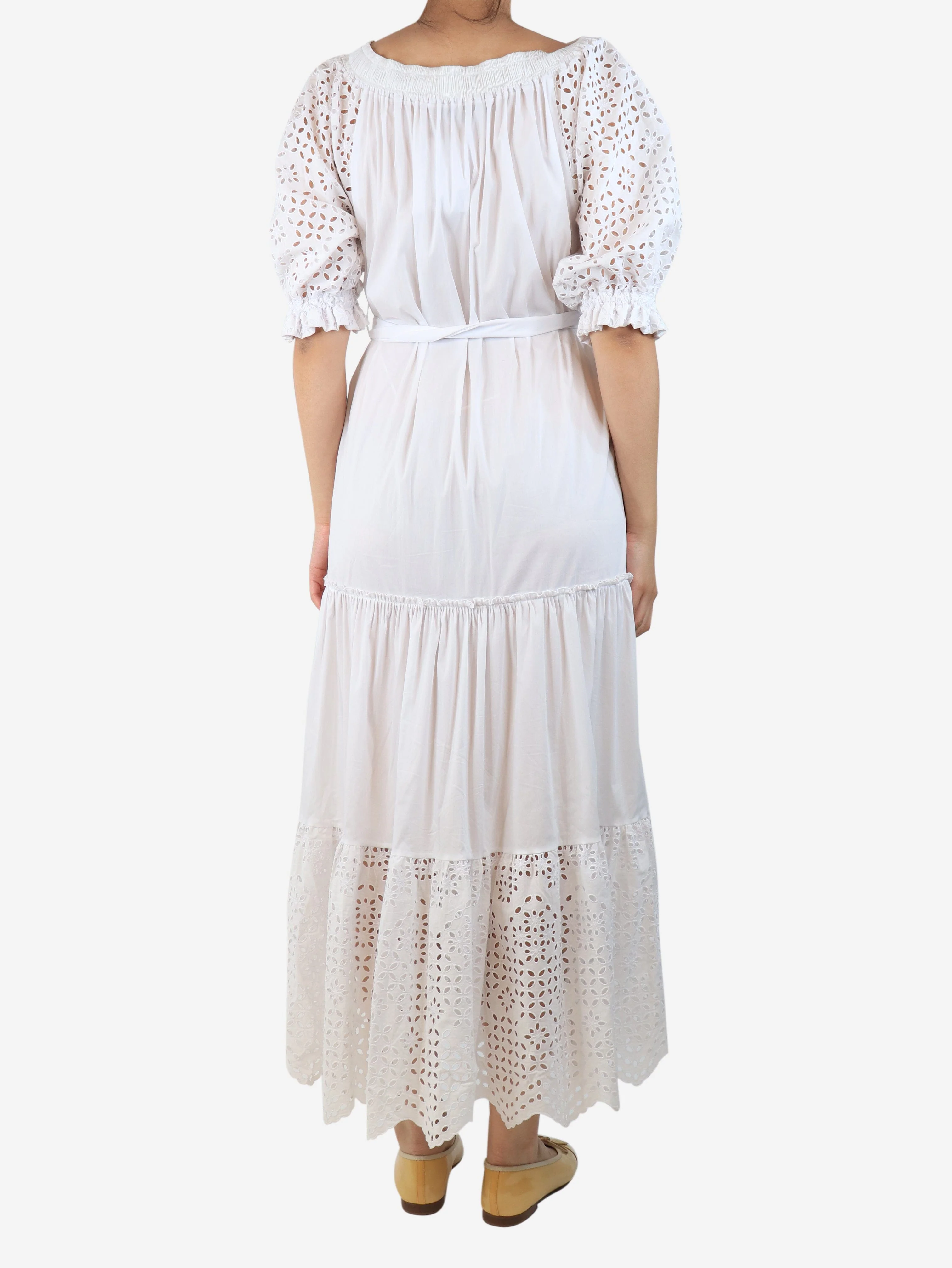 White belted broderie-anglaise midi dress - size UK 8 - Image 2