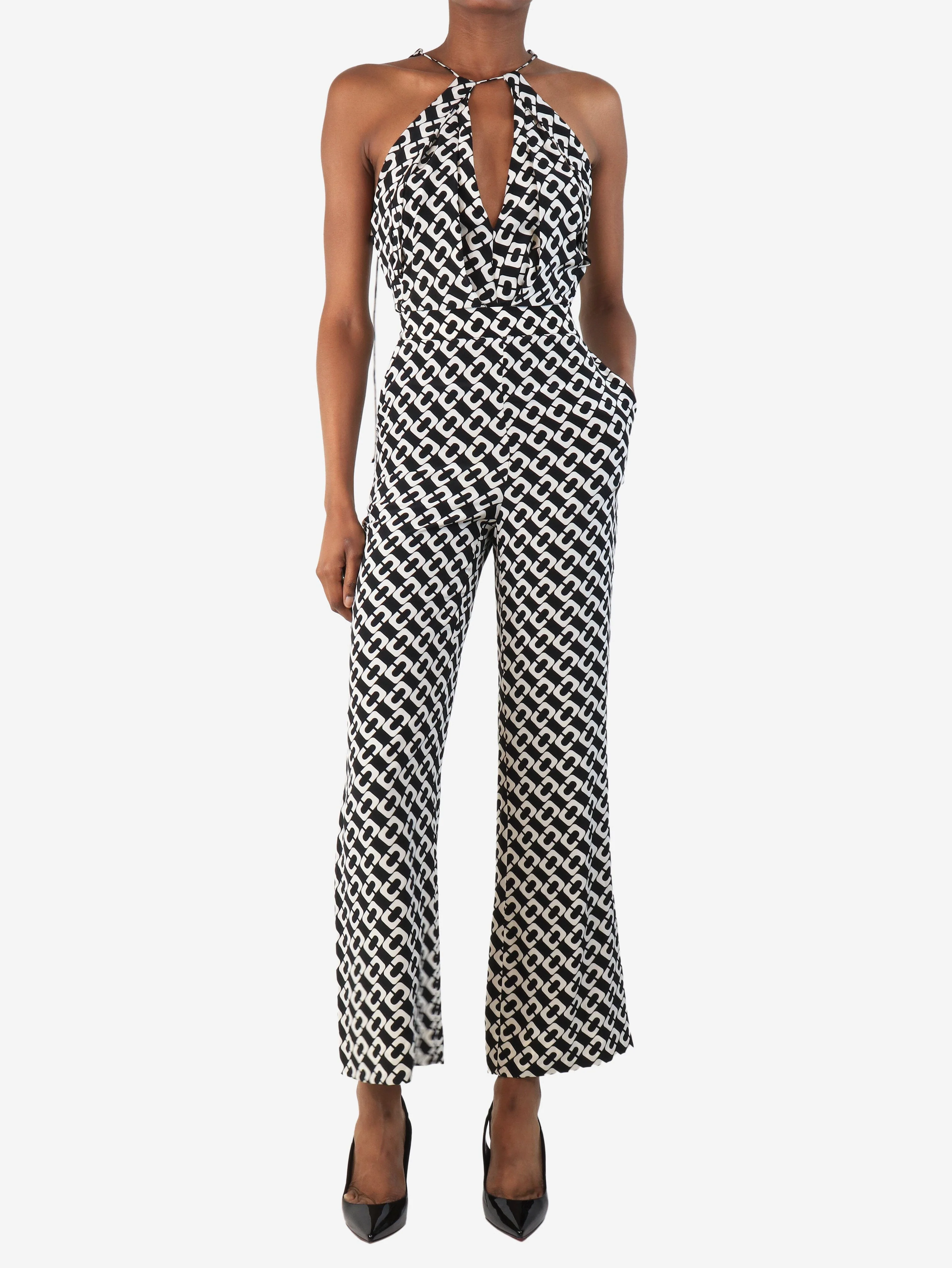 Black all-over printed jumpsuit - size UK 4 - Image 3