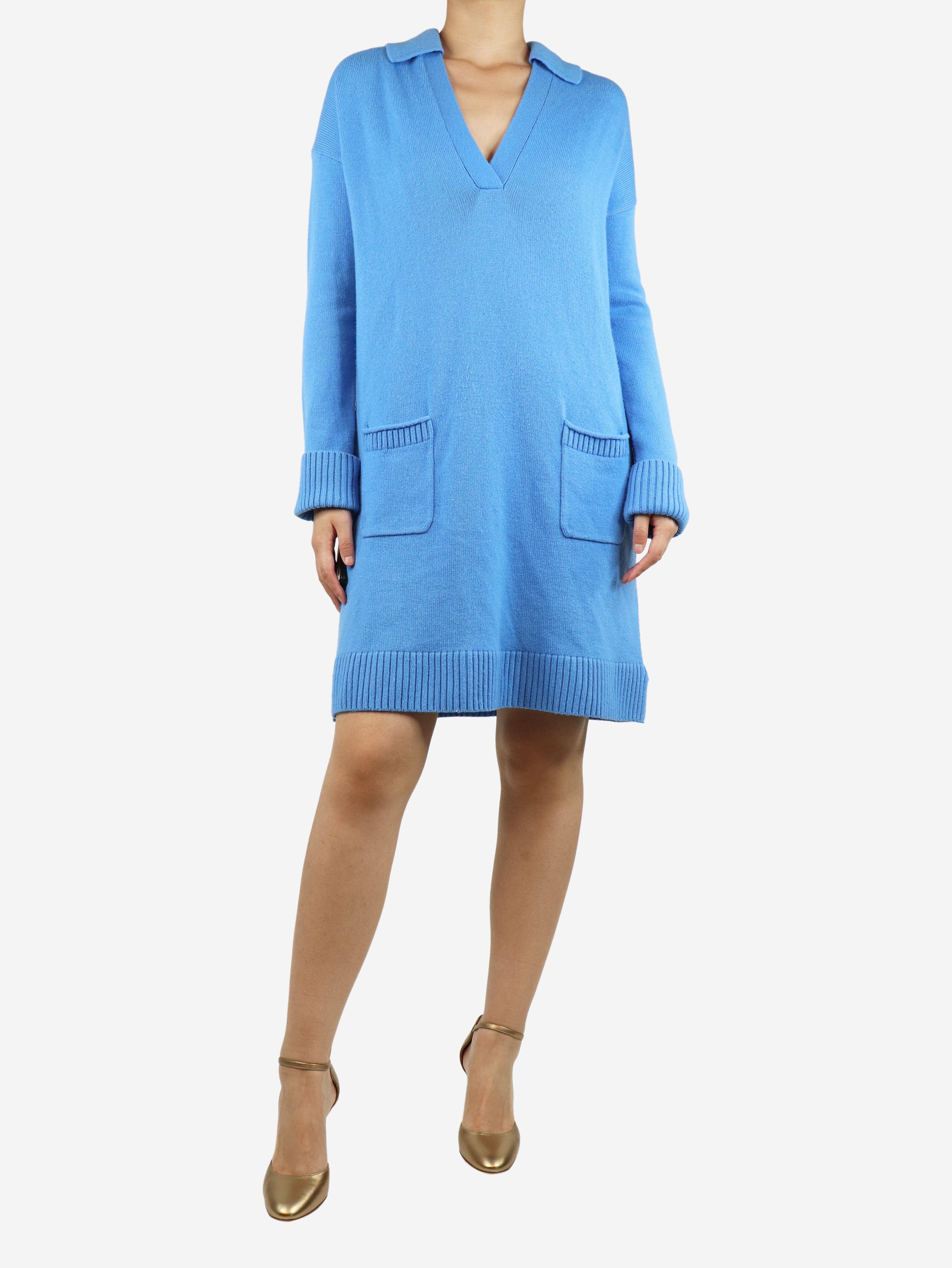 Blue wool knit polo dress - size UK 10