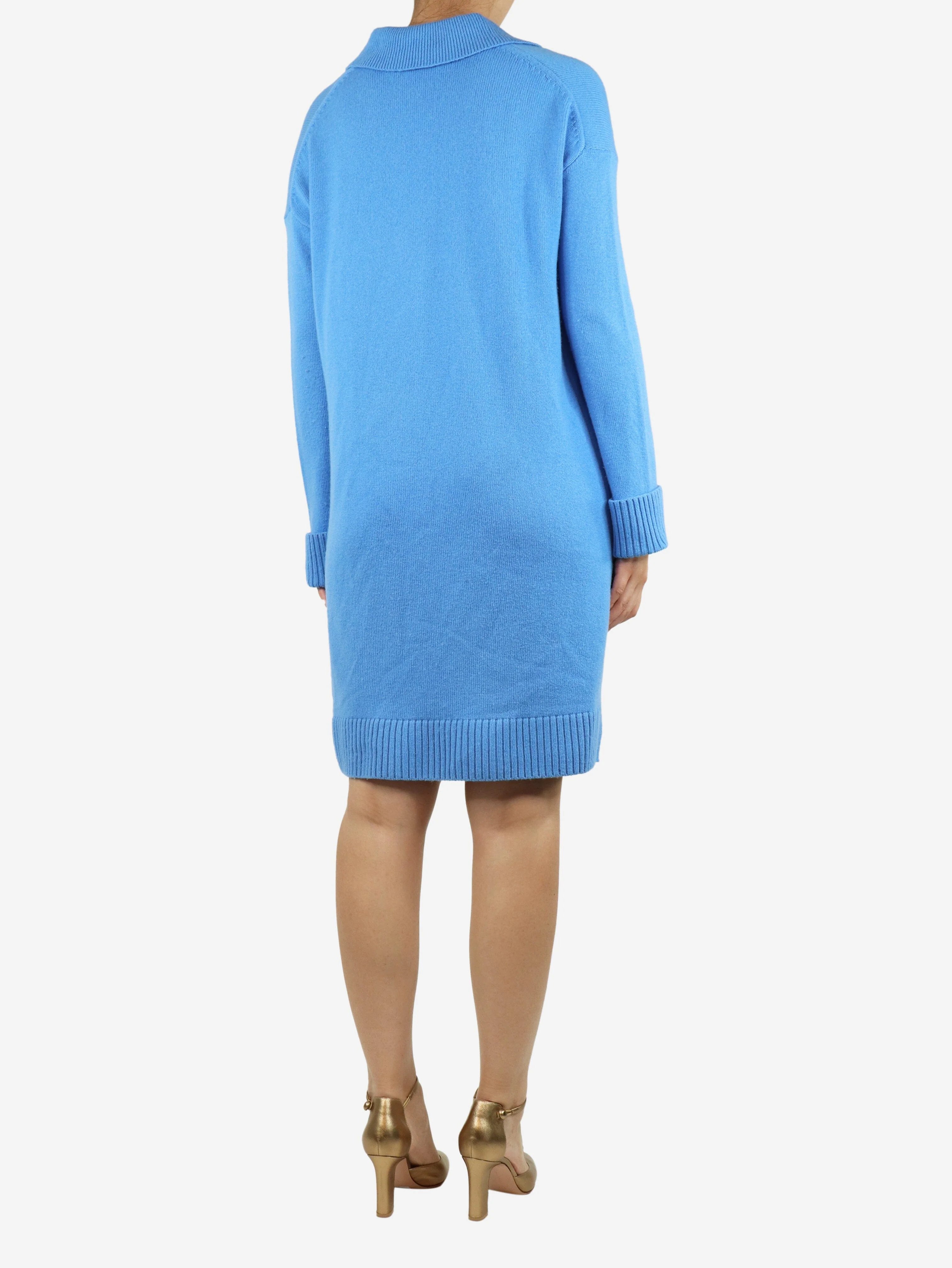 Blue wool knit polo dress - size UK 10 - Image 2
