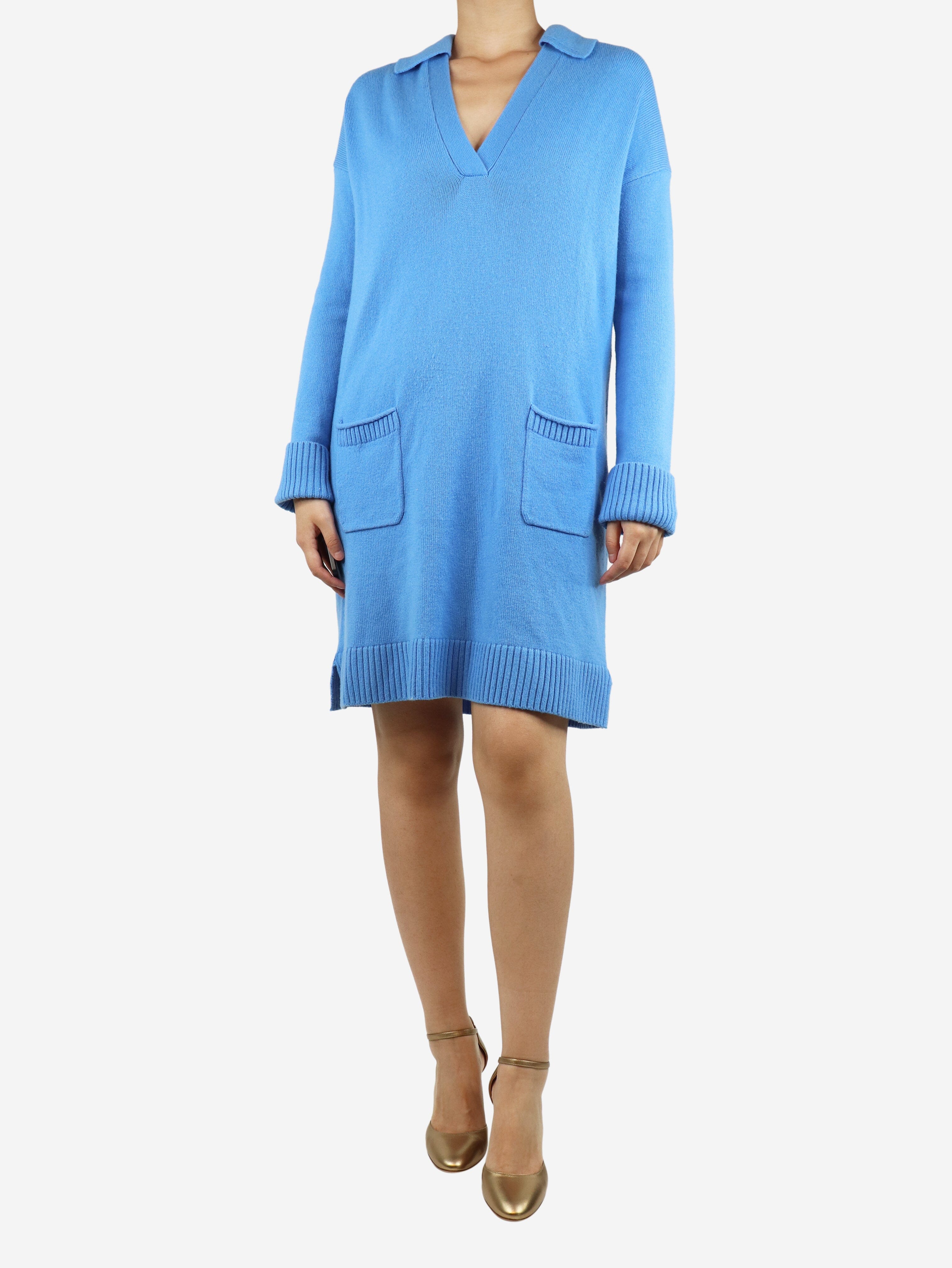 Blue wool knit polo dress - size UK 10 - Image 3