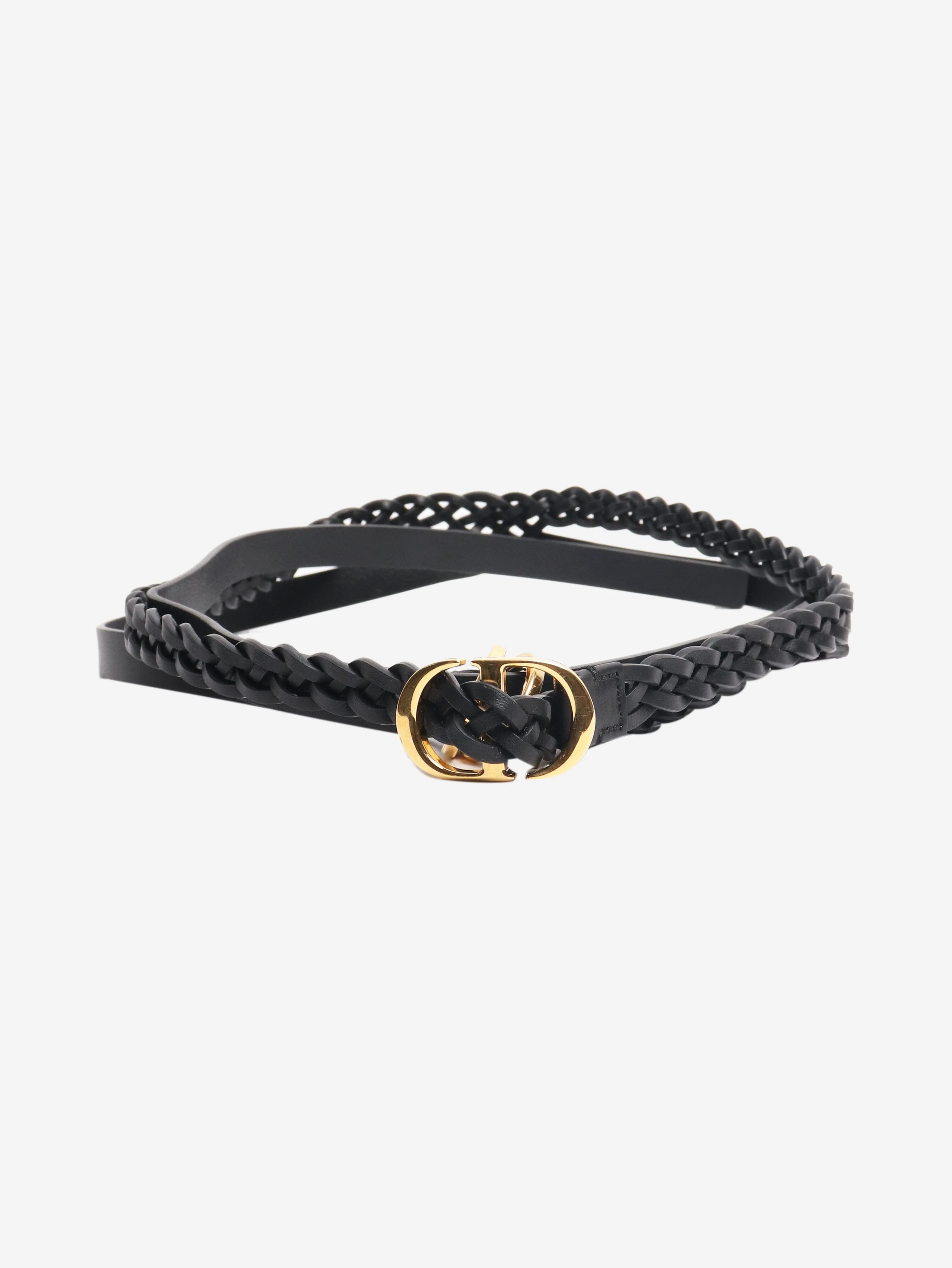 Black braided leather double belt