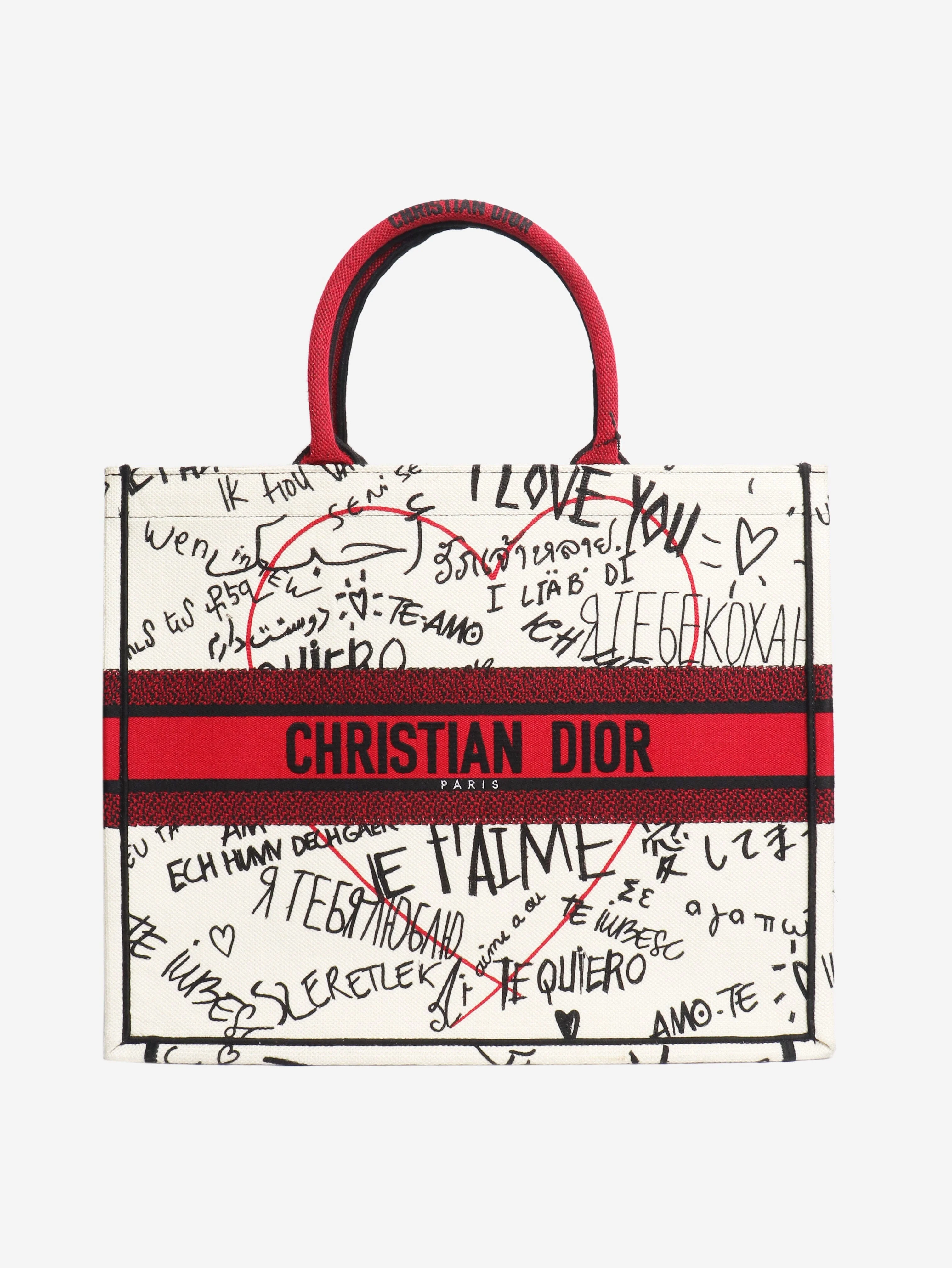Cream and red I love you canvas tote