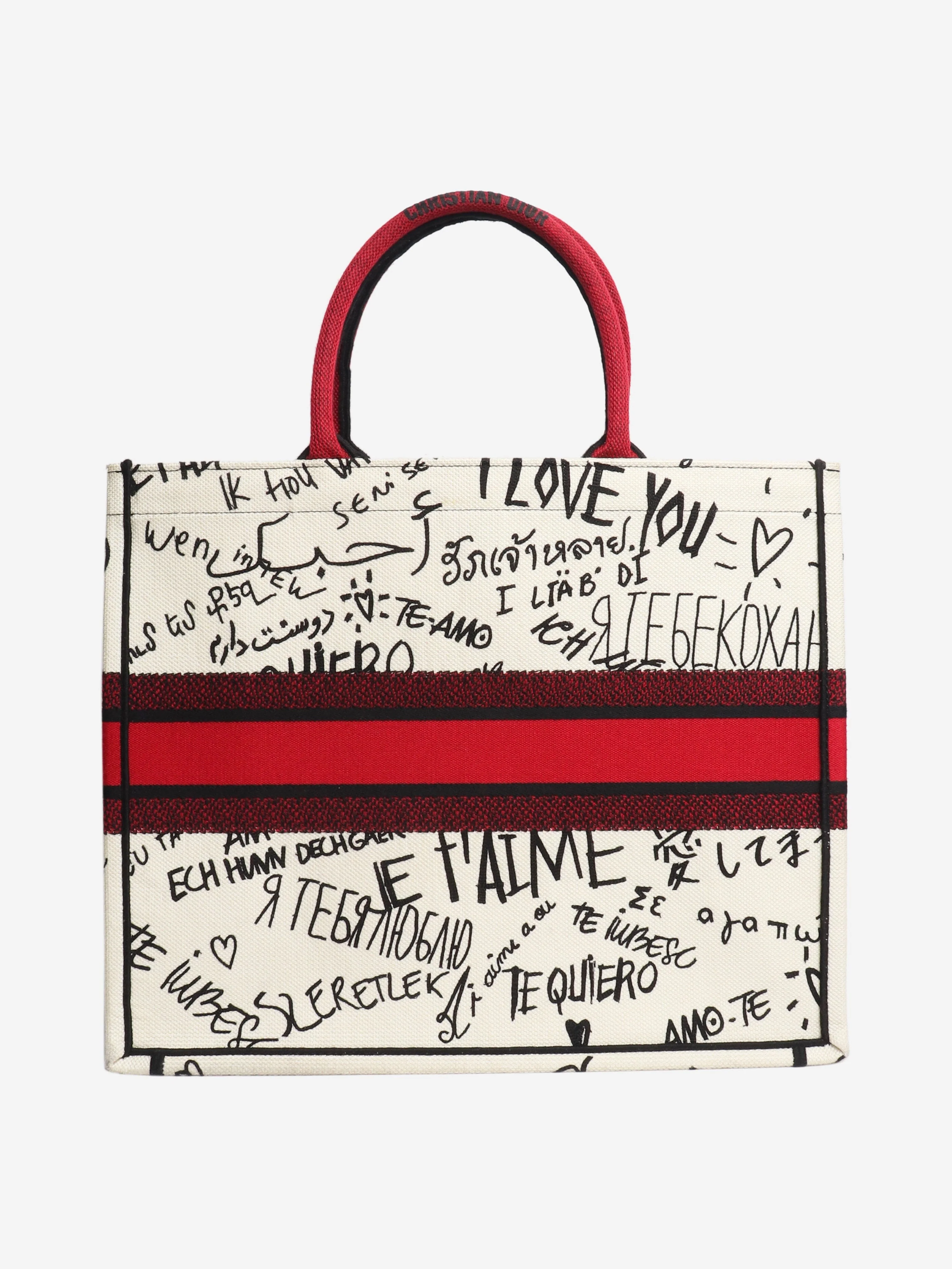 Cream and red I love you canvas tote - Image 3