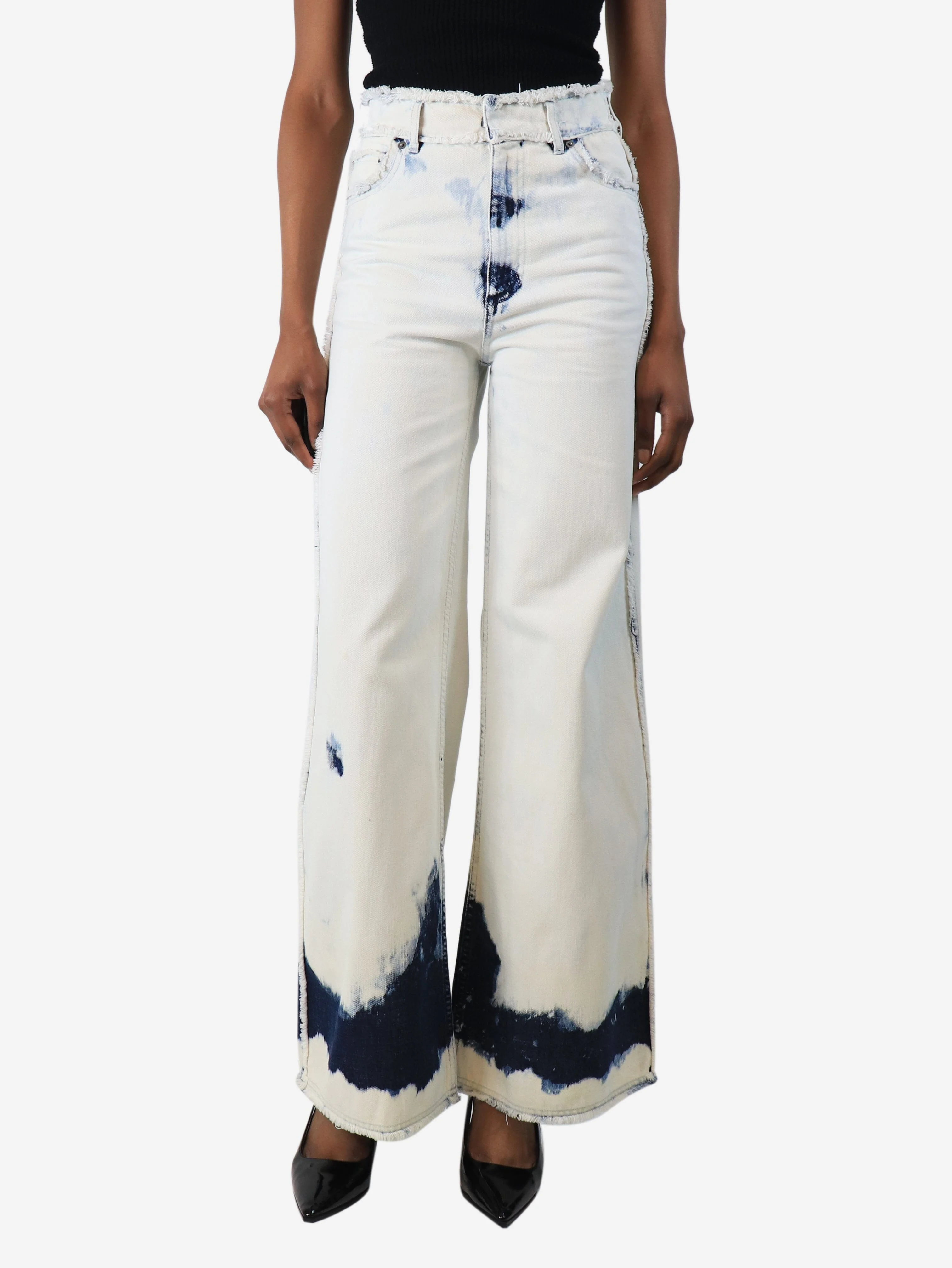 White bleached wash raw hem jeans - size UK 8