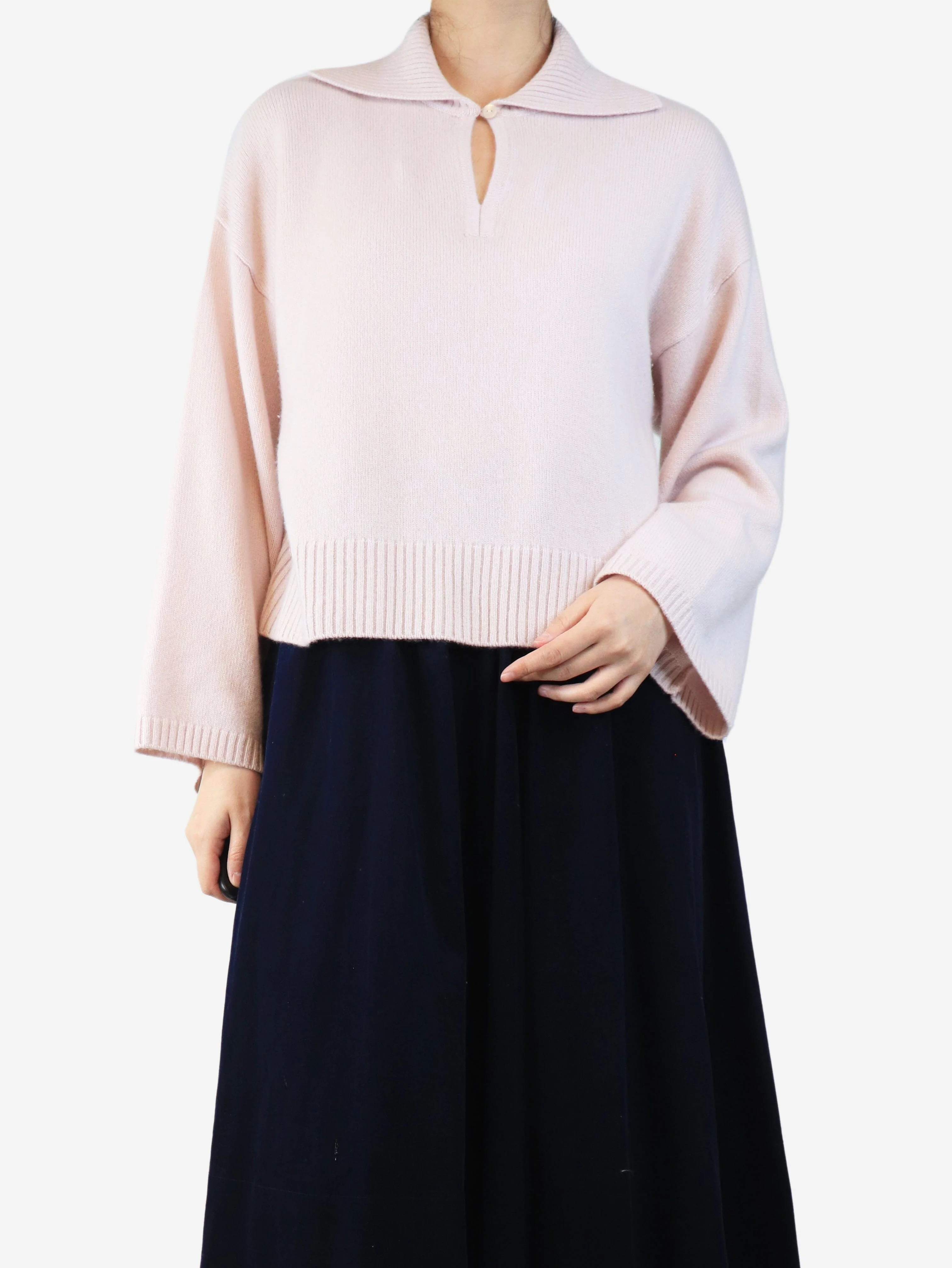 Light pink cashmere polo jumper - size UK 8 - Image 3