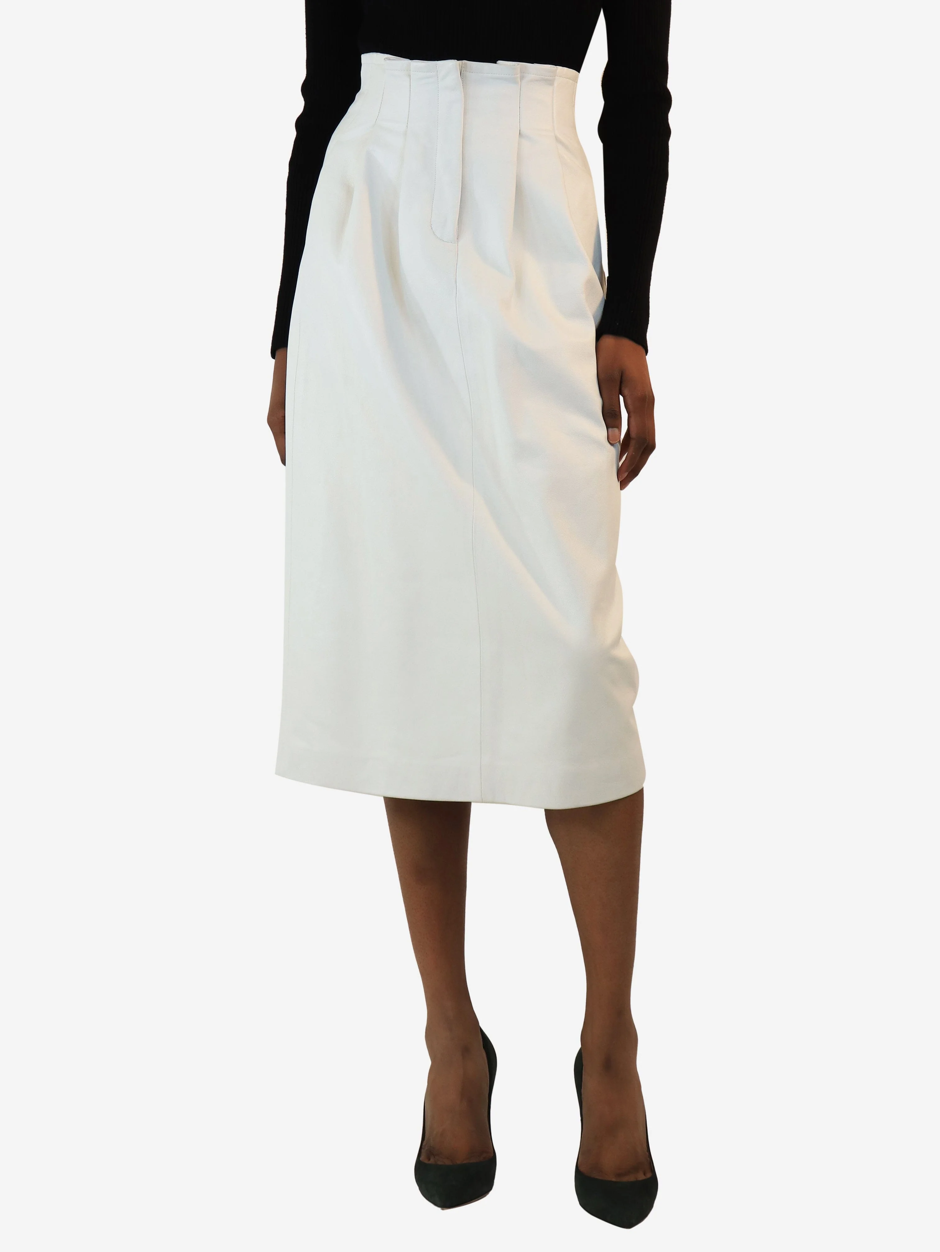 White leather midi skirt - size UK 8