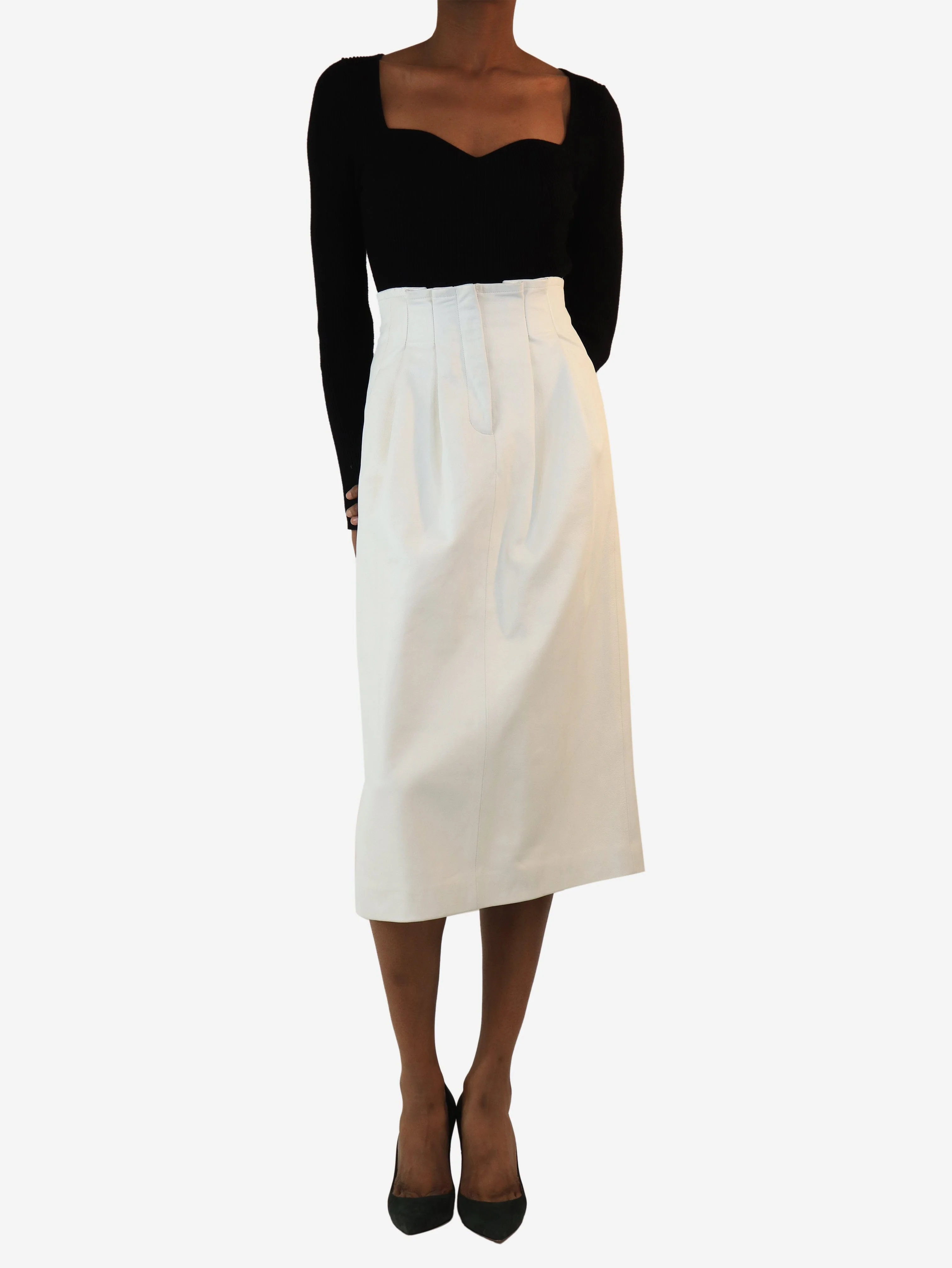 White leather midi skirt - size UK 8 - Image 2