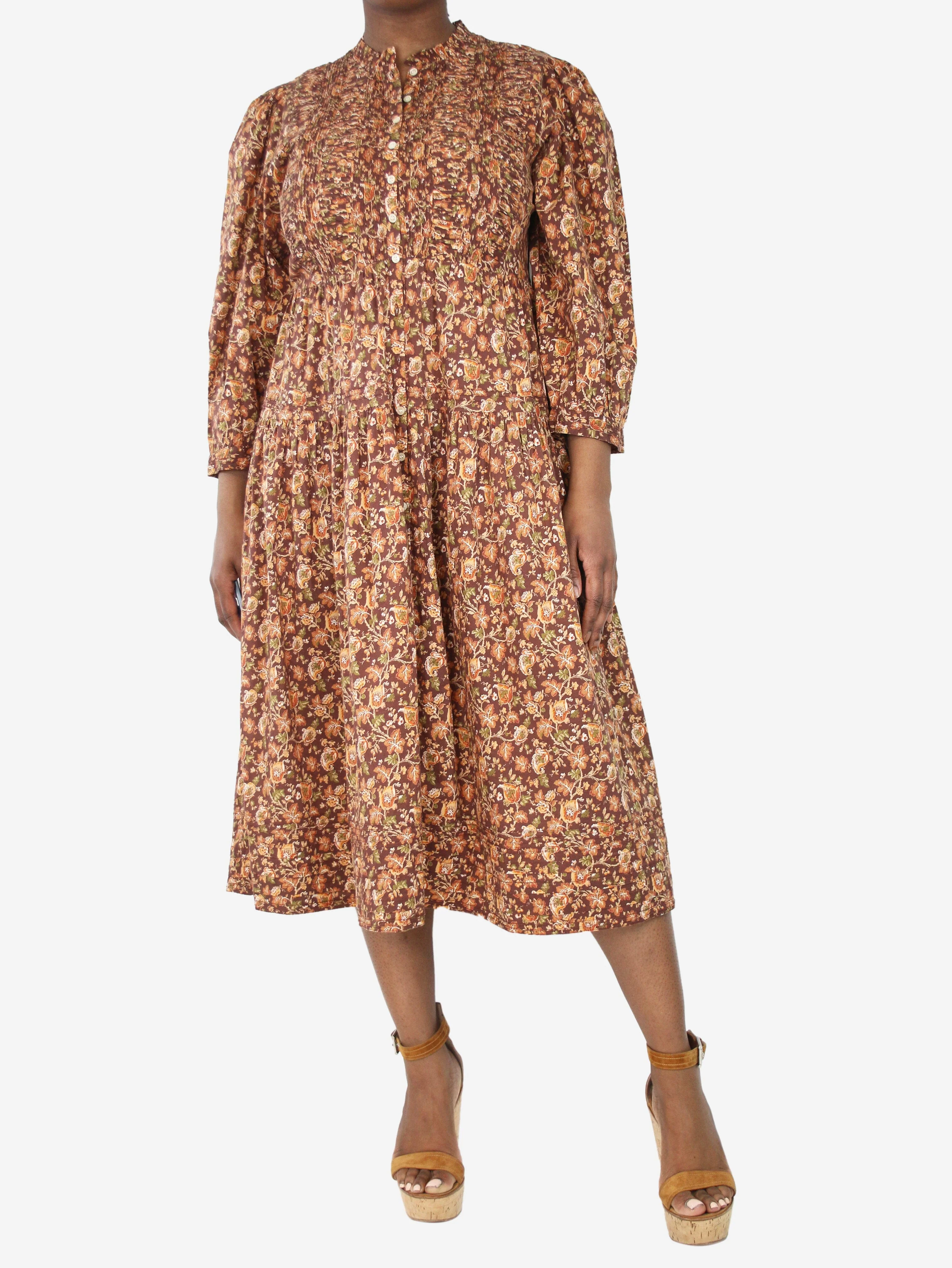 Brown floral printed midi dress - size XL - Image 3