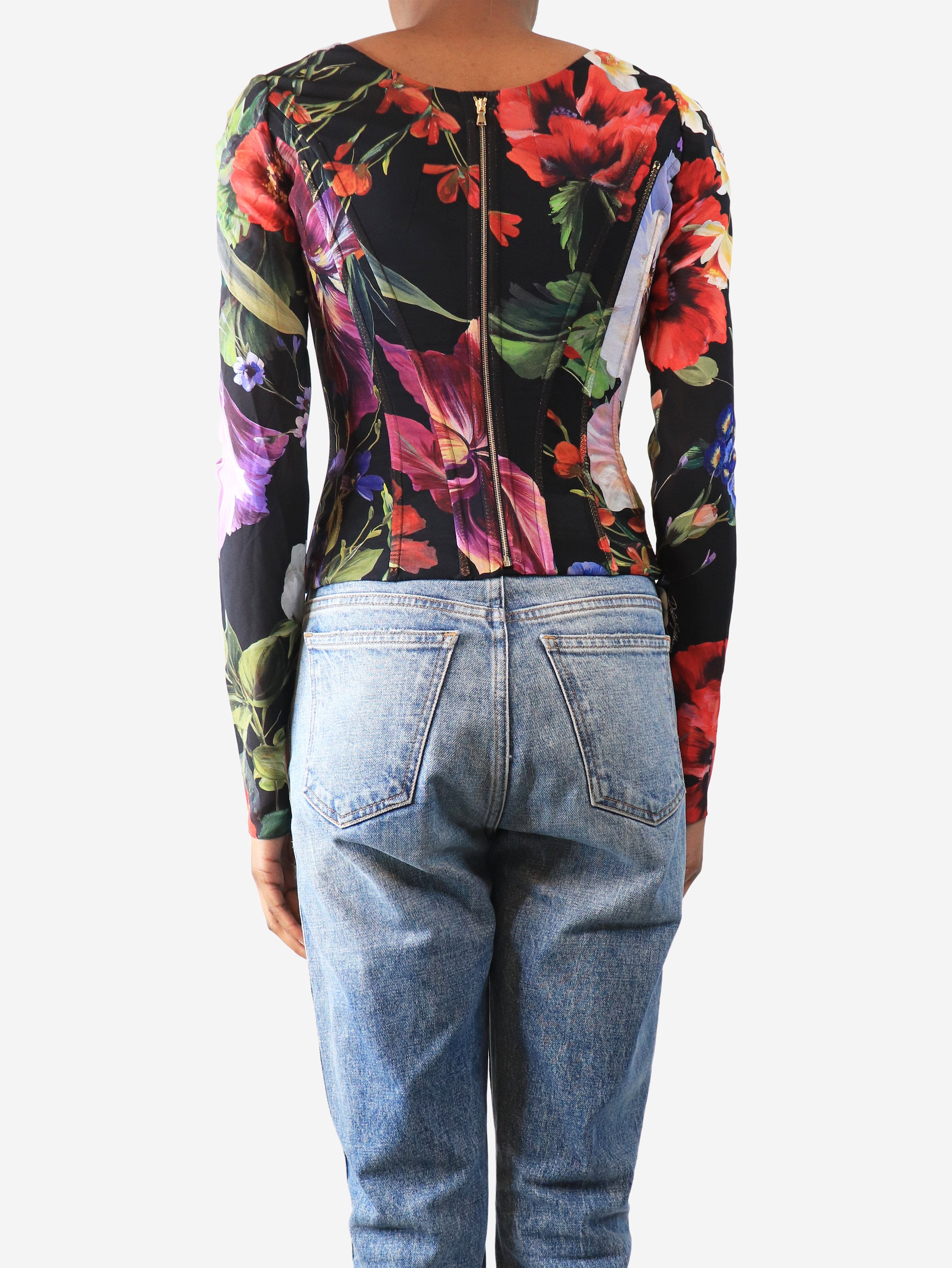 Black floral mesh boned top - size UK 4 - Image 2