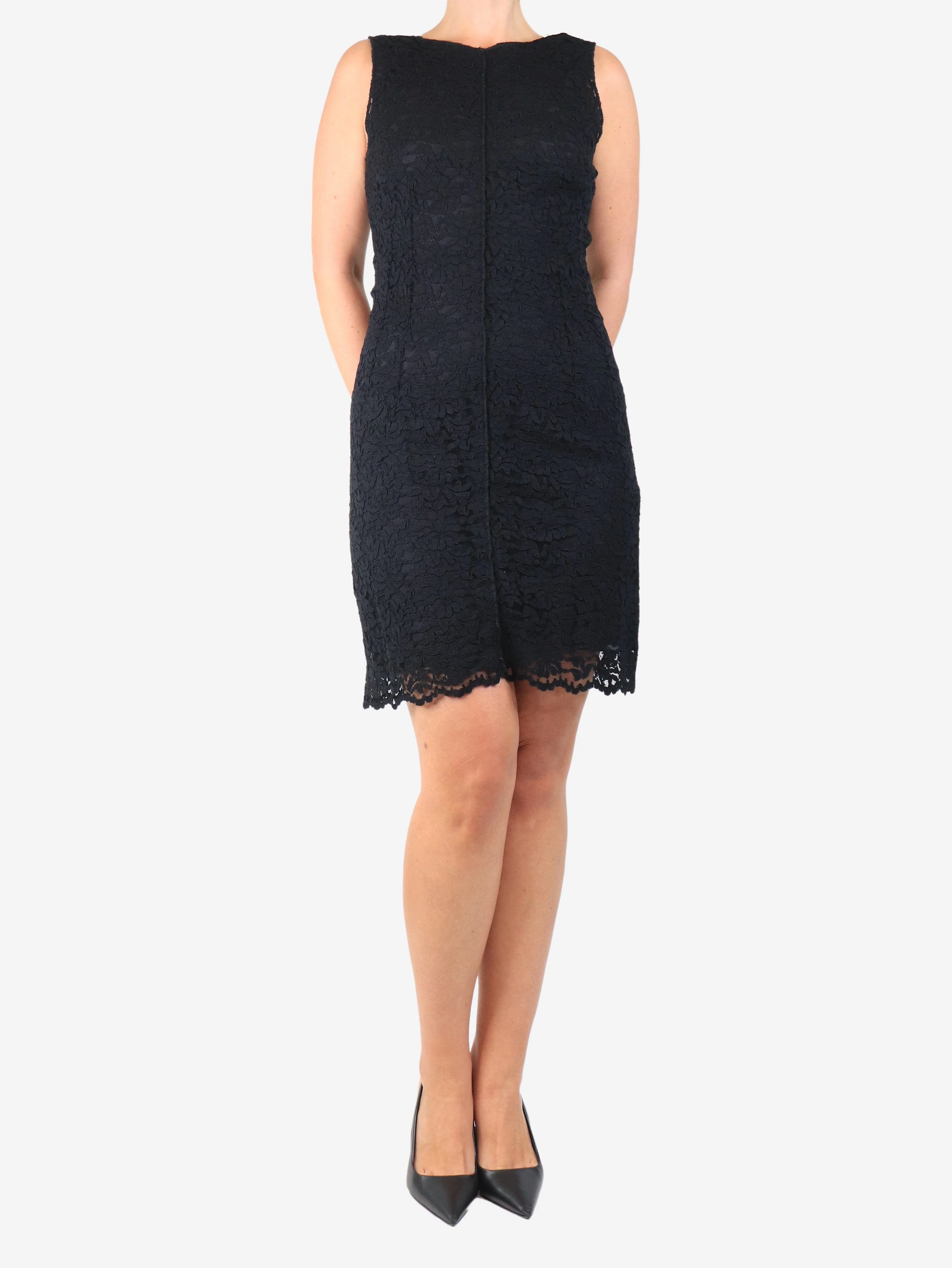 Black lace midi dress - size UK 12