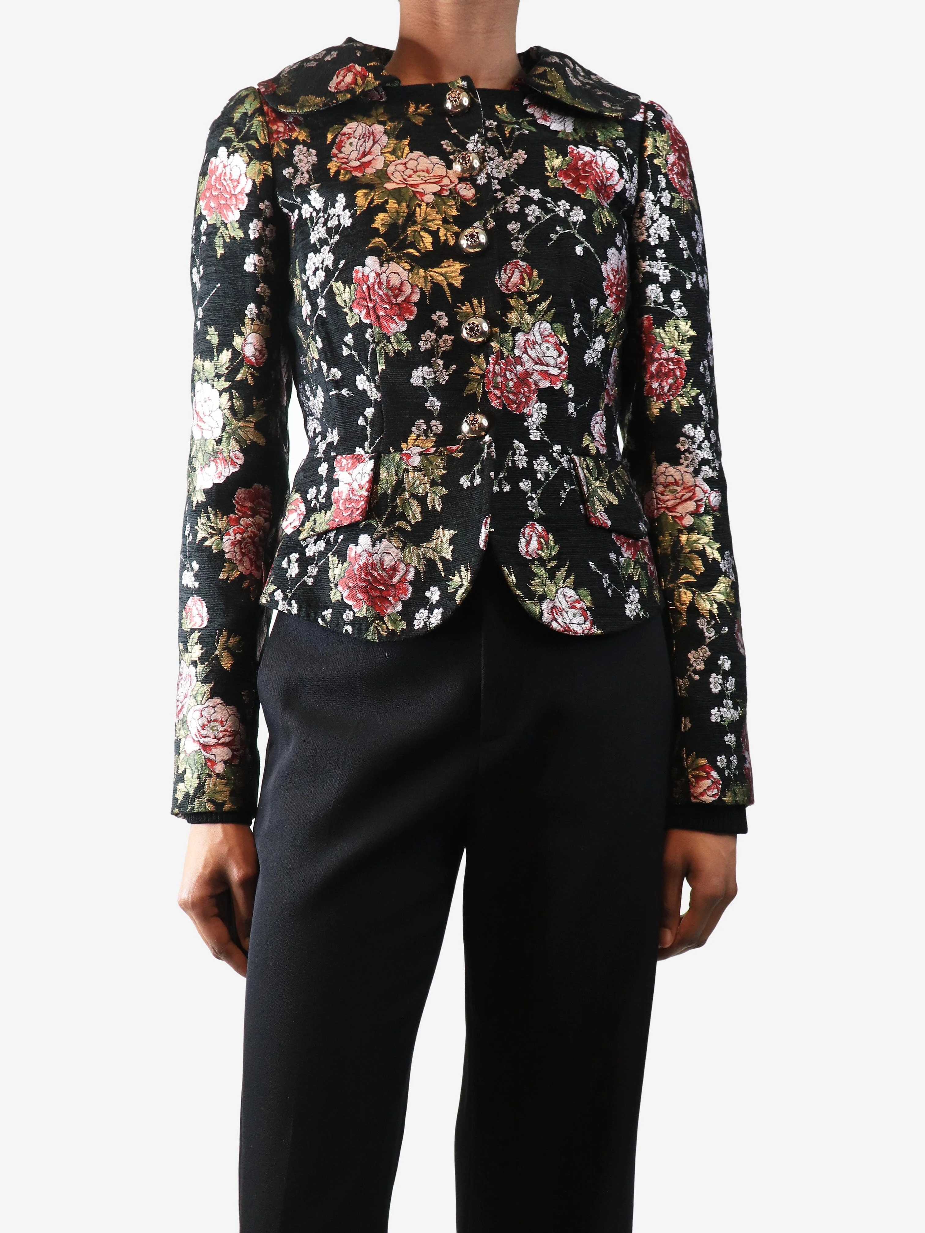 Black lurex floral jacket - size UK 6