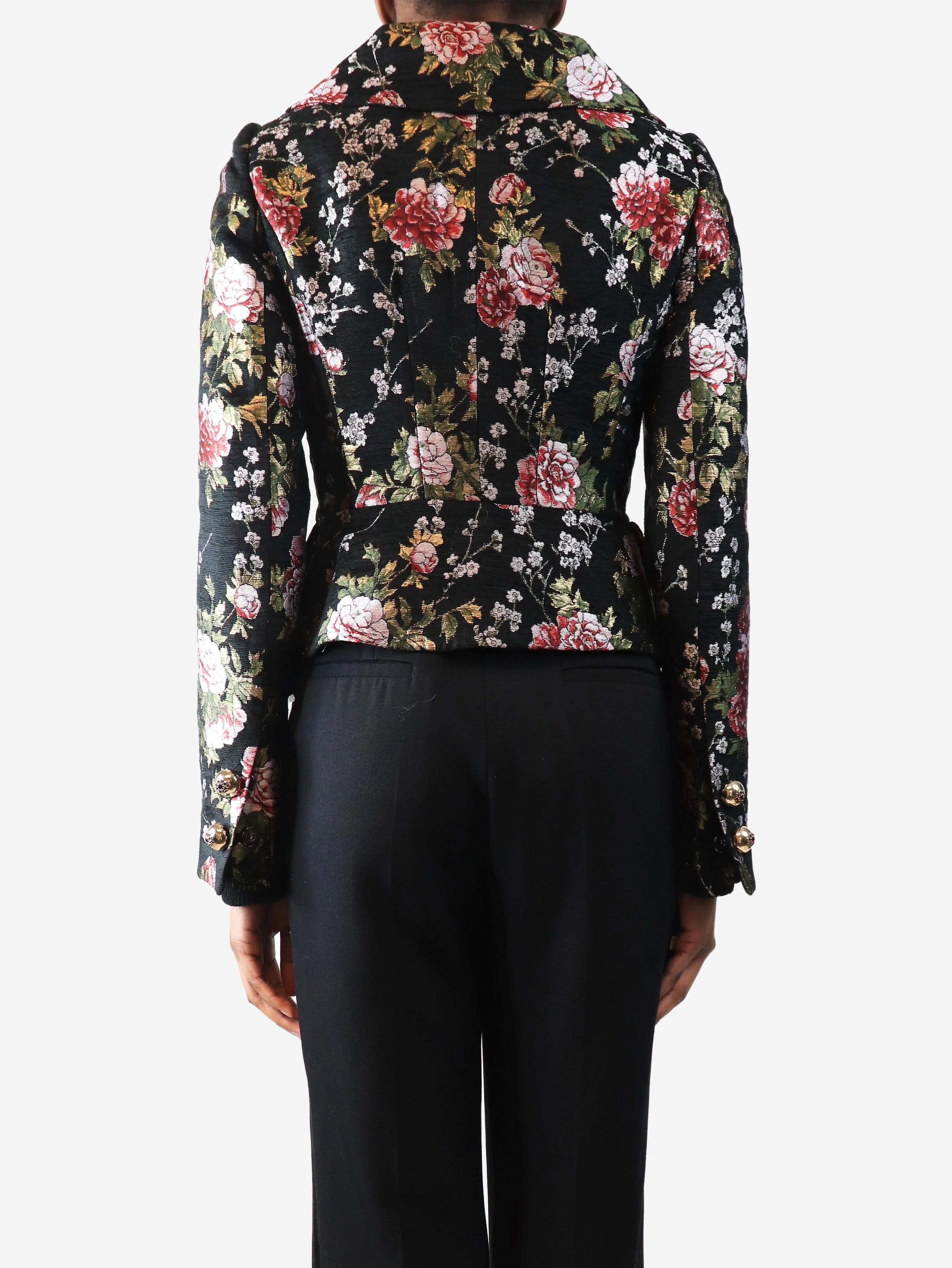 Black lurex floral jacket - size UK 6 - Image 2