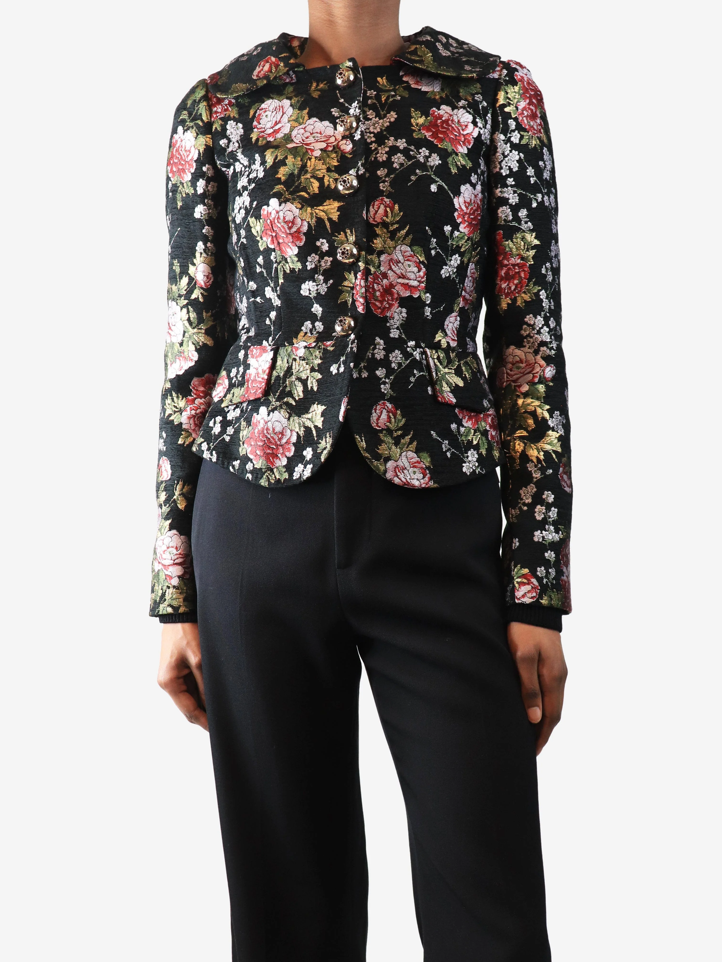 Black lurex floral jacket - size UK 6 - Image 3