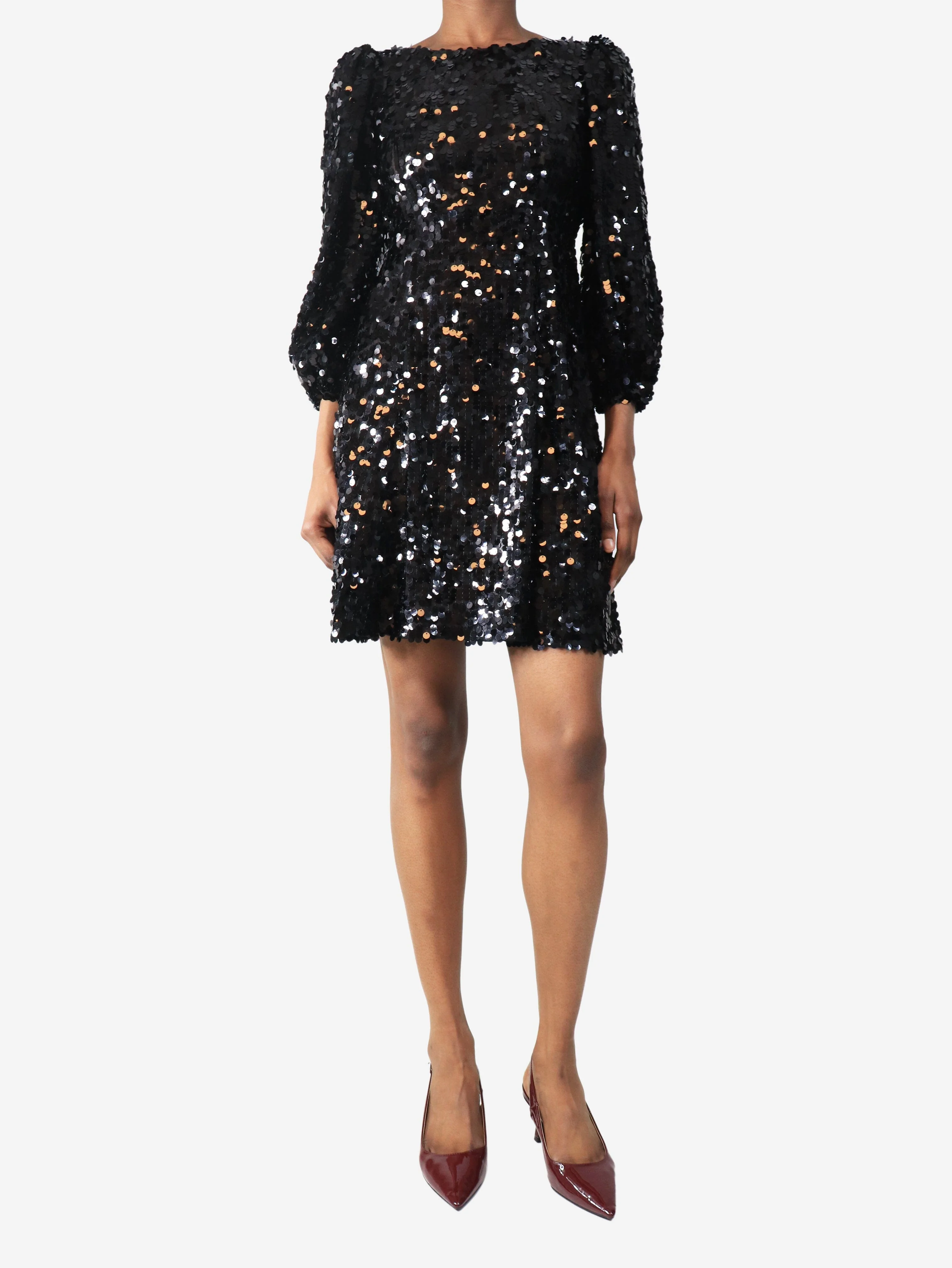 Black sequin mini dress - size UK 4