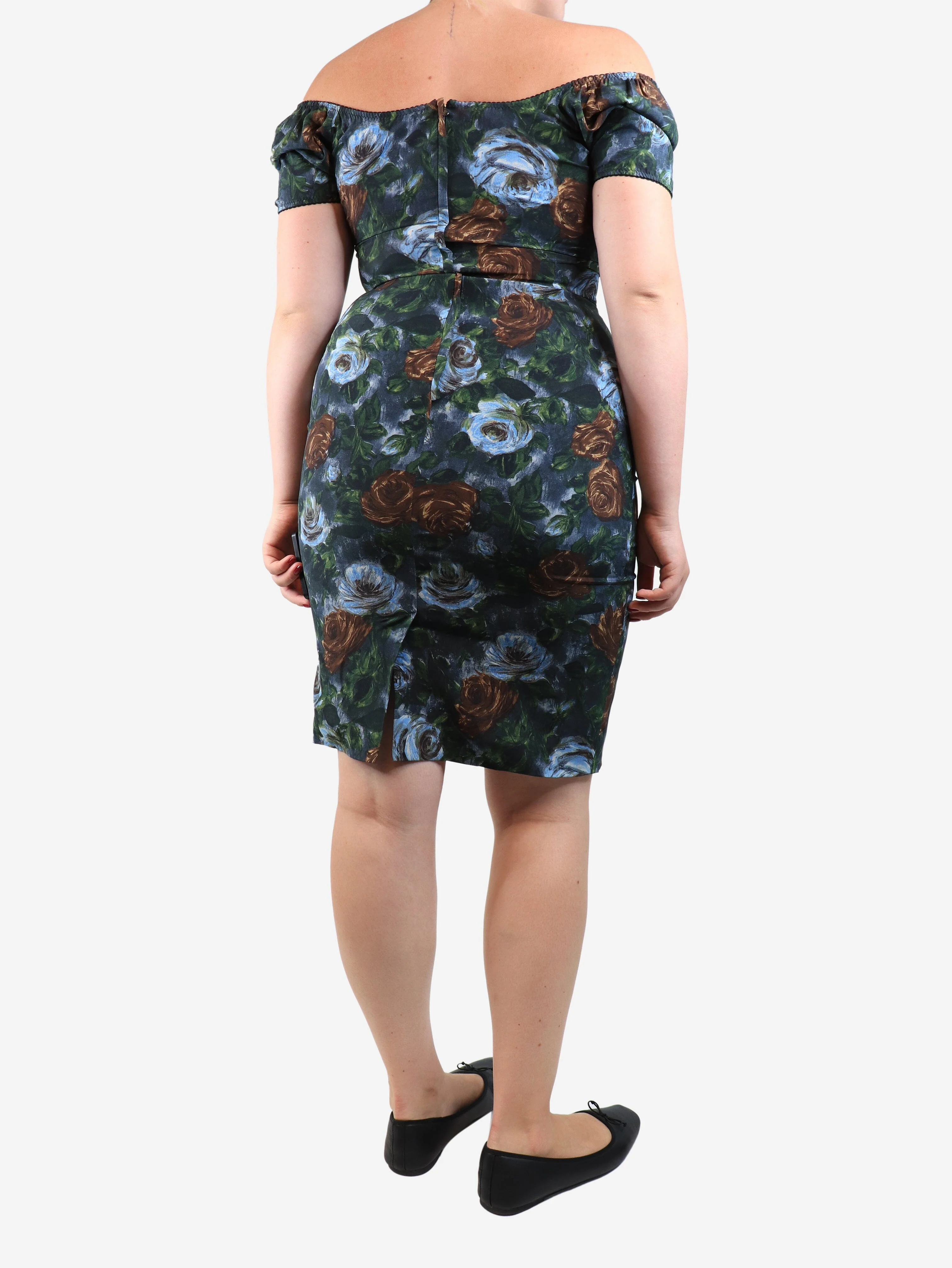 Blue floral mini dress - size UK 12 - Image 2