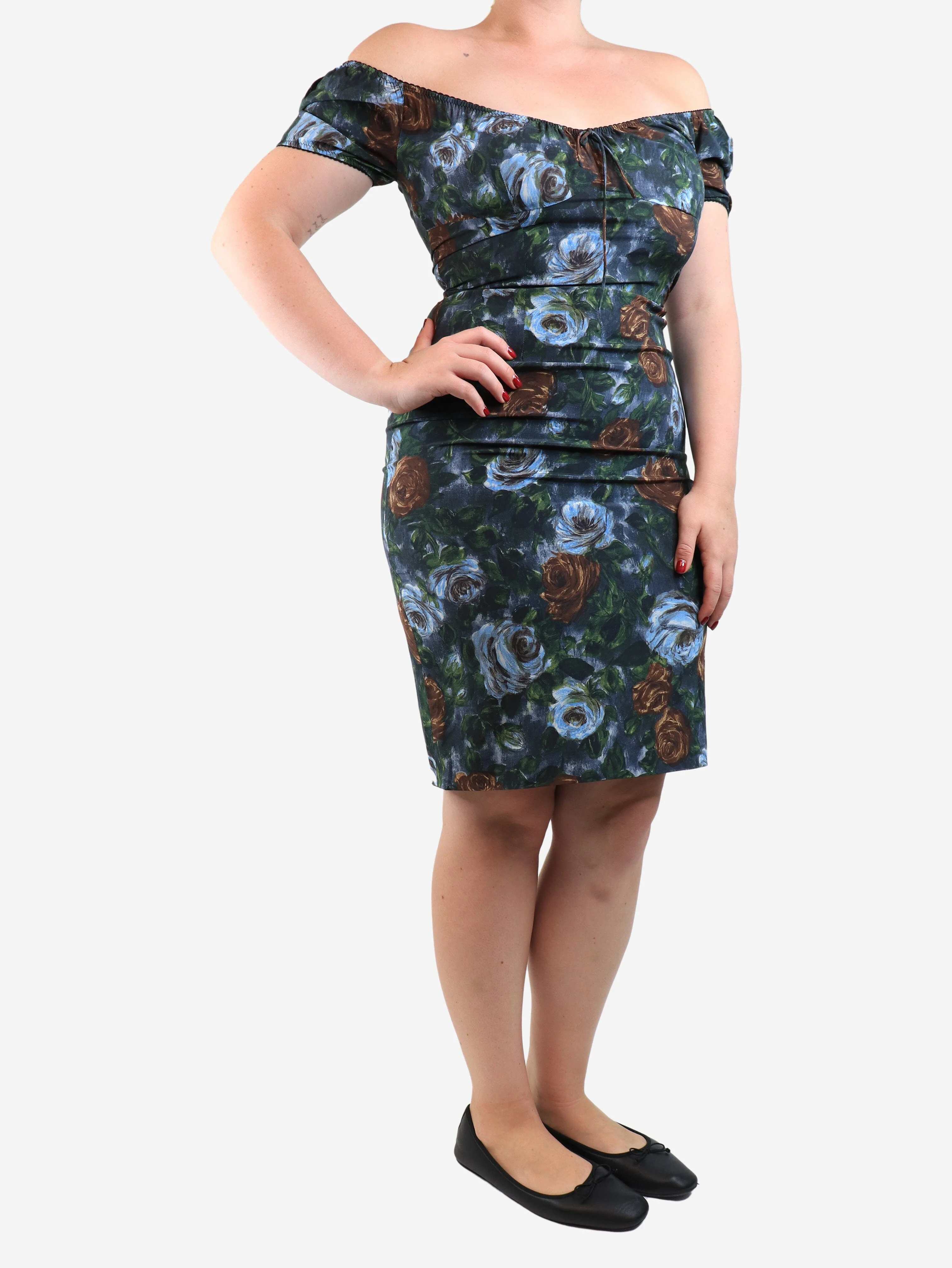 Blue floral mini dress - size UK 12 - Image 3