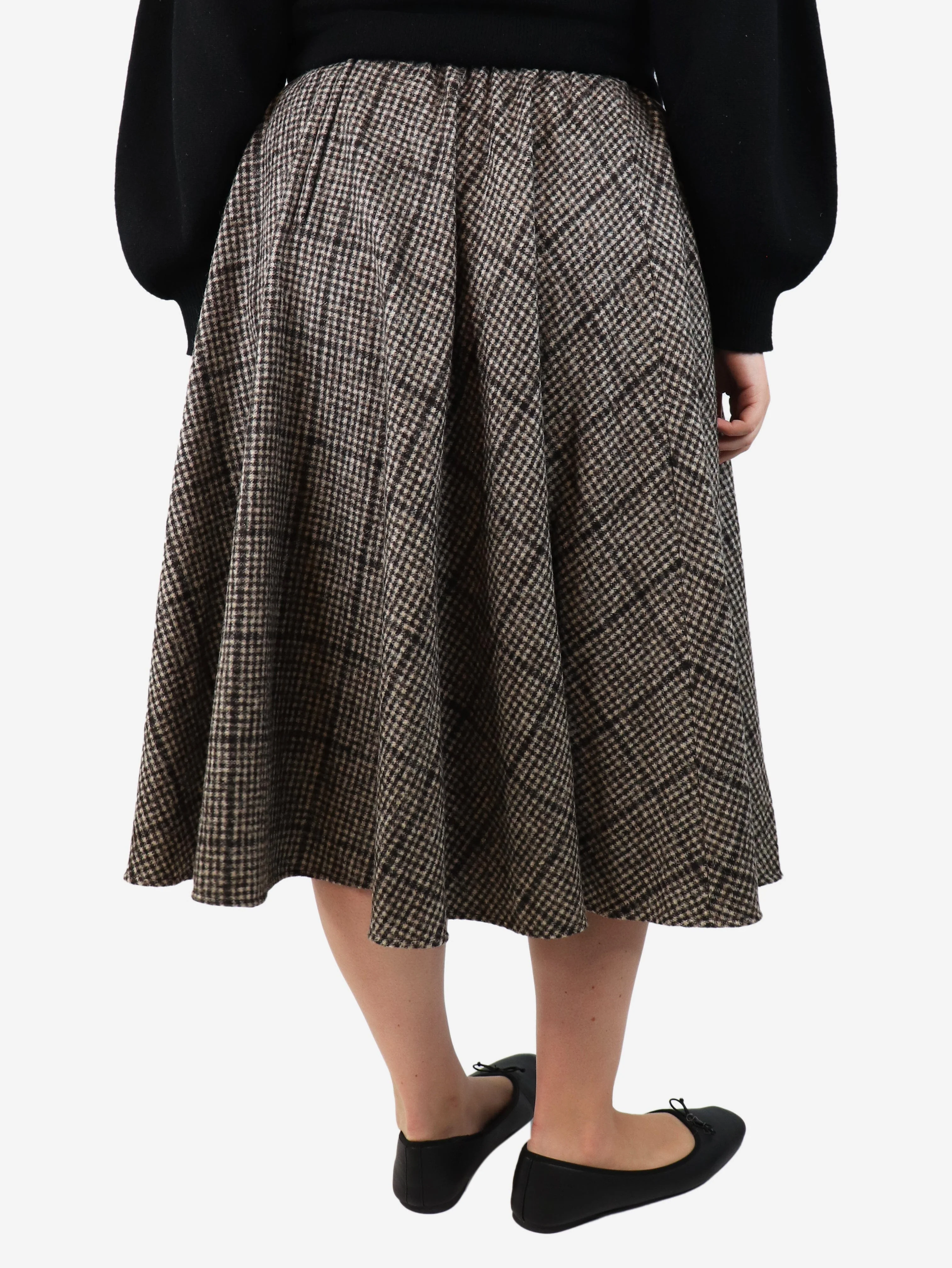 Brown check wool-blend midi skirt - size UK 14 - Image 3
