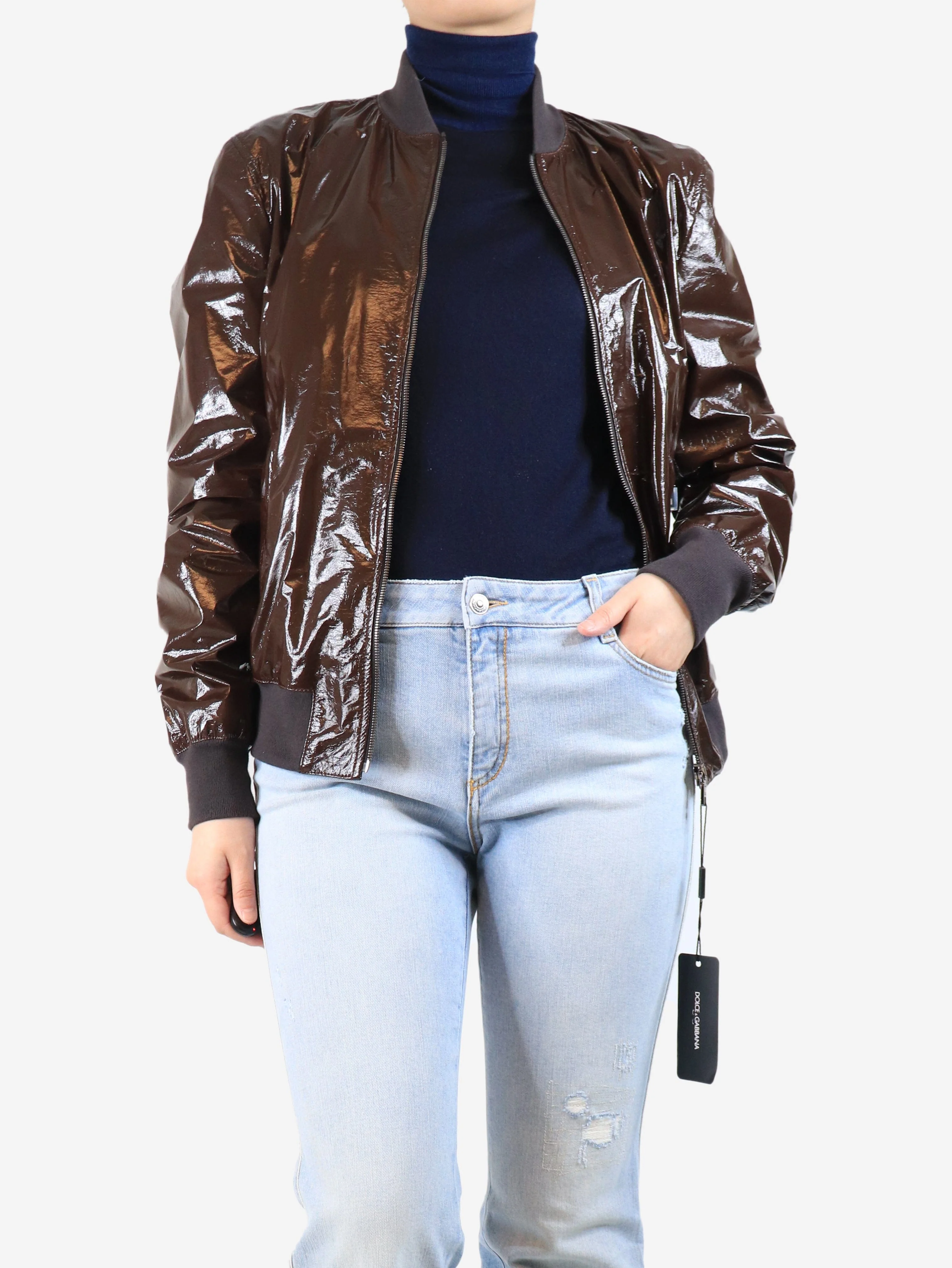 Brown lambskin jacket - size UK 16 - Image 3