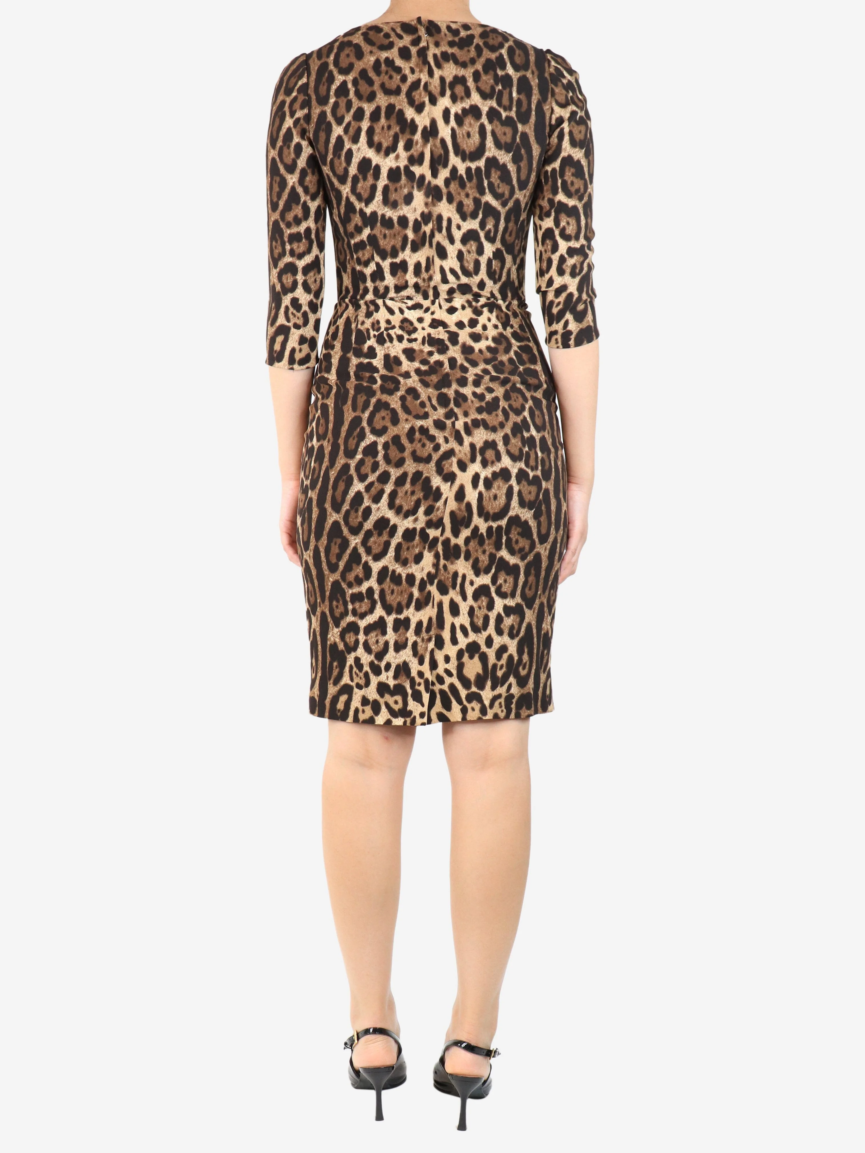 Brown leopard printed midi dress - size UK 8 - Image 2
