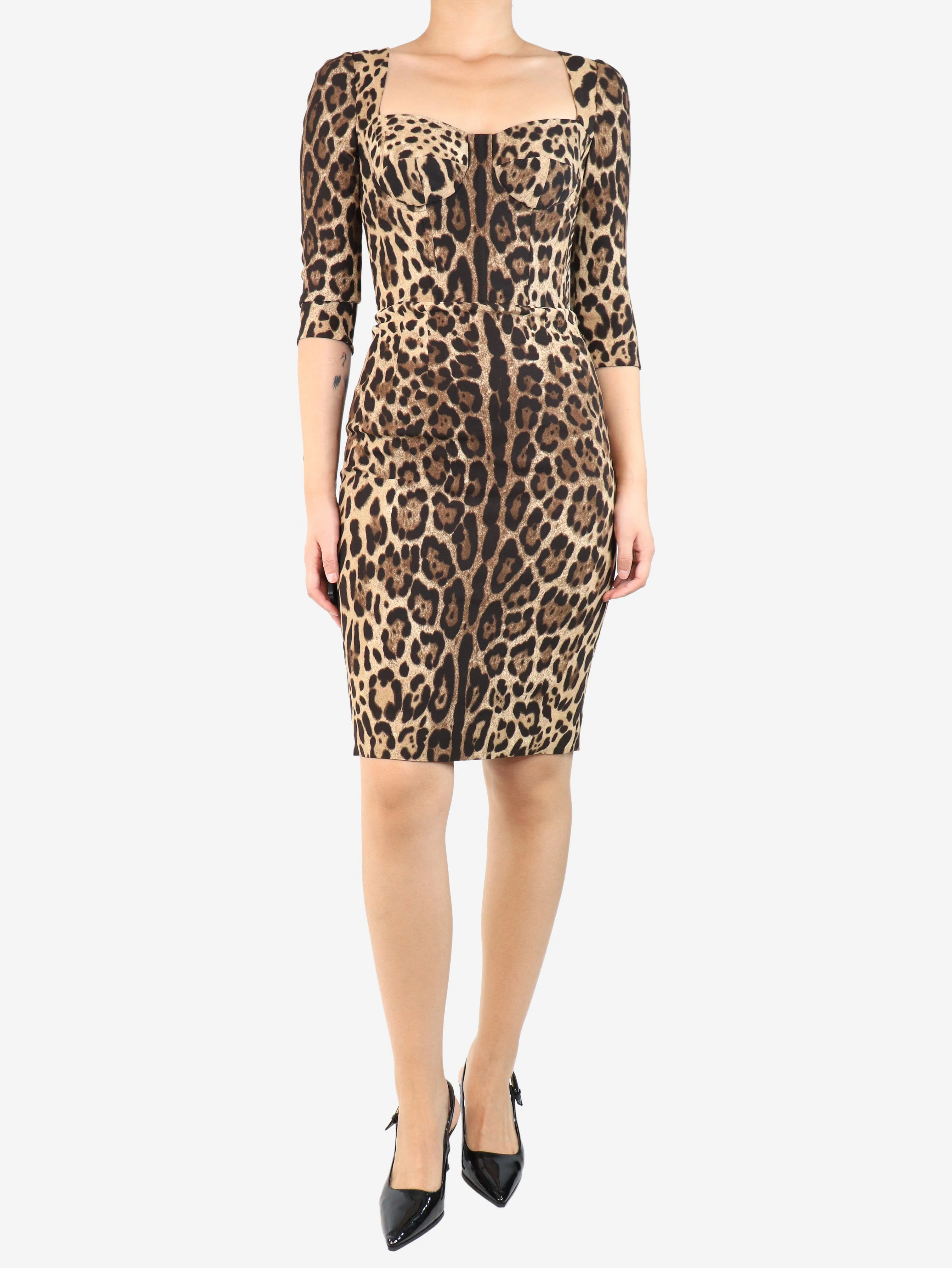 Brown leopard printed midi dress - size UK 8 - Image 3