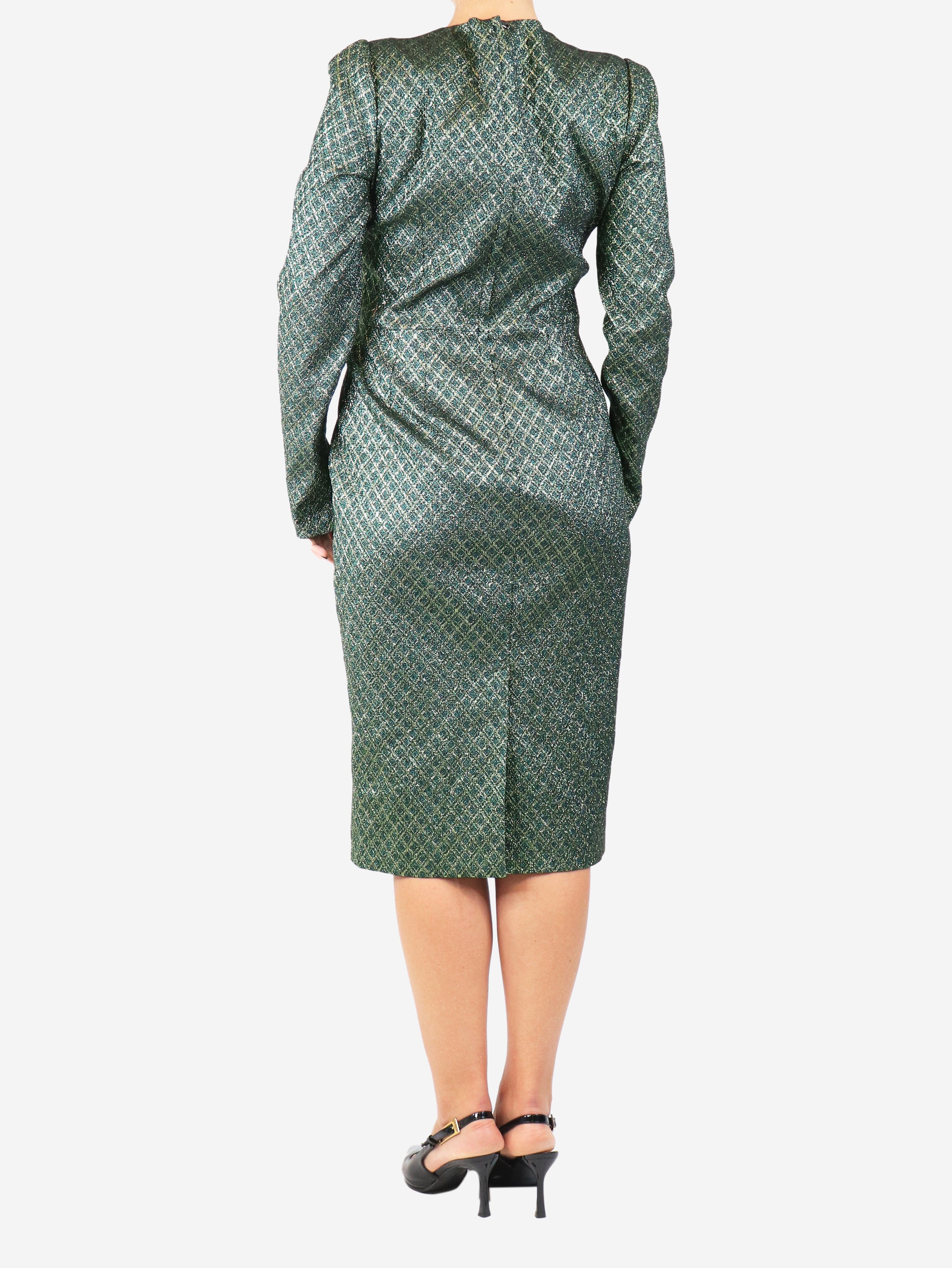 Green metallic jacquard midi dress - size UK 14 - Image 2