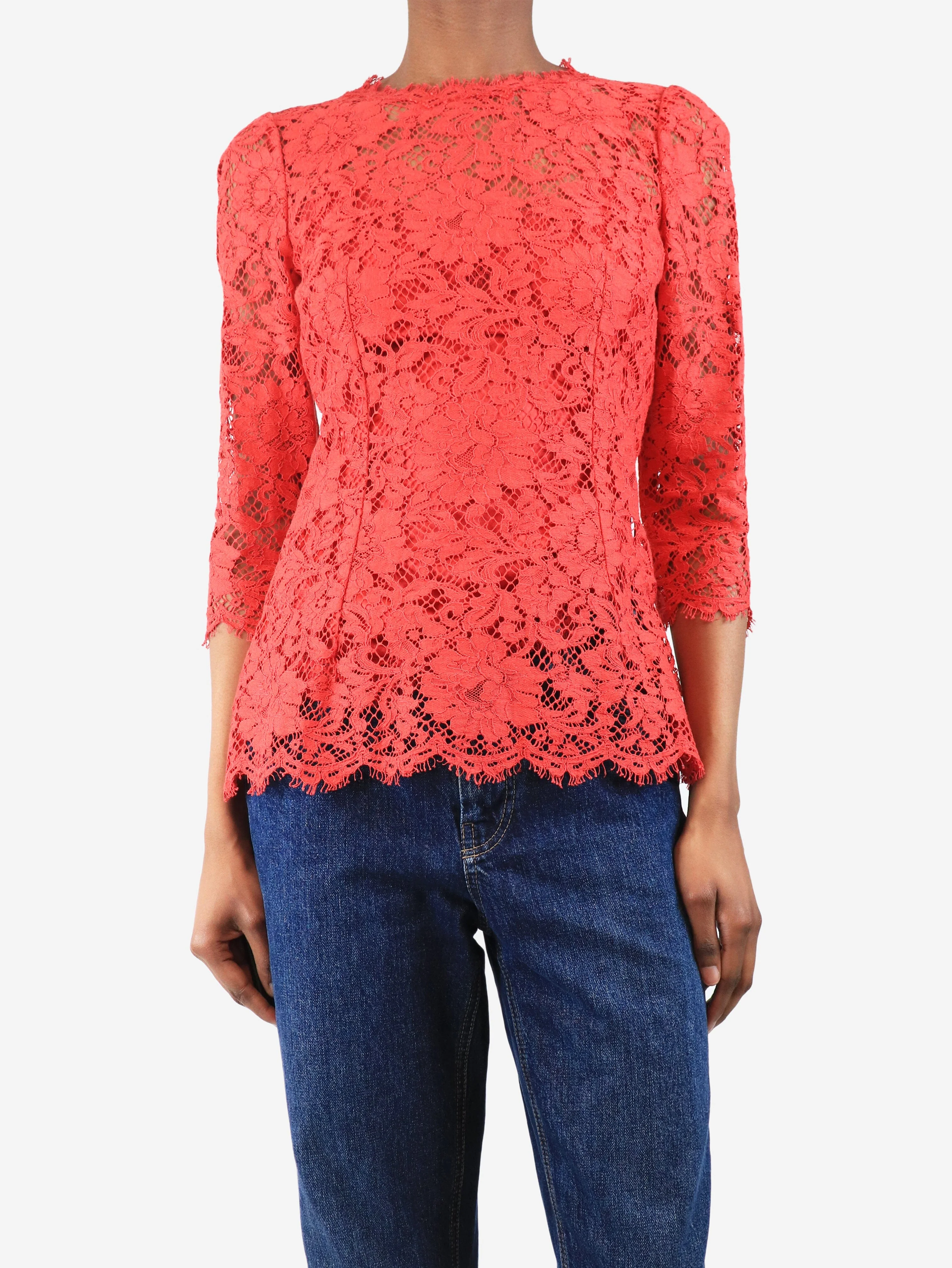 Red lace top with slip - size UK 6