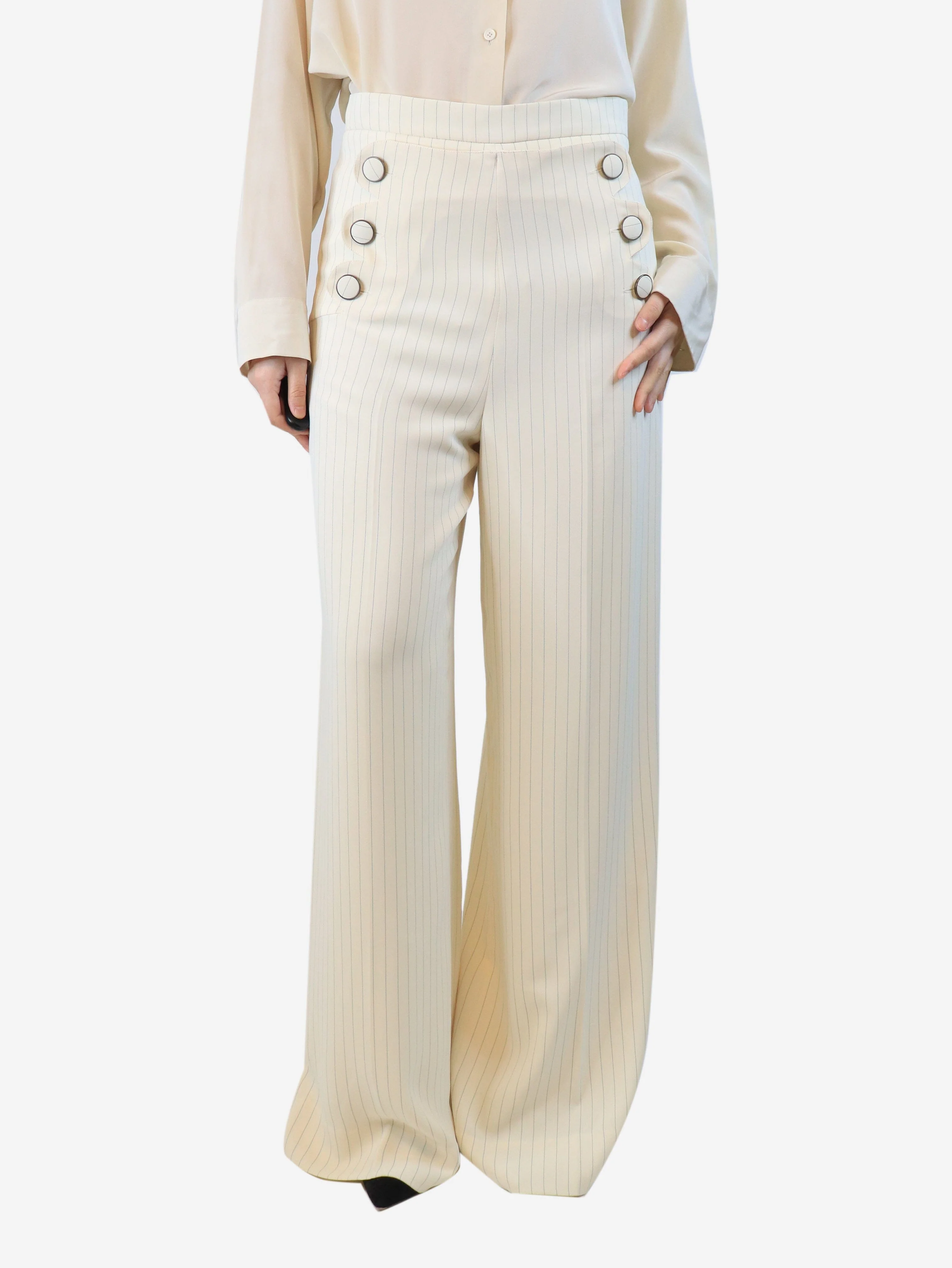 Cream scallop-button trousers - size UK 14
