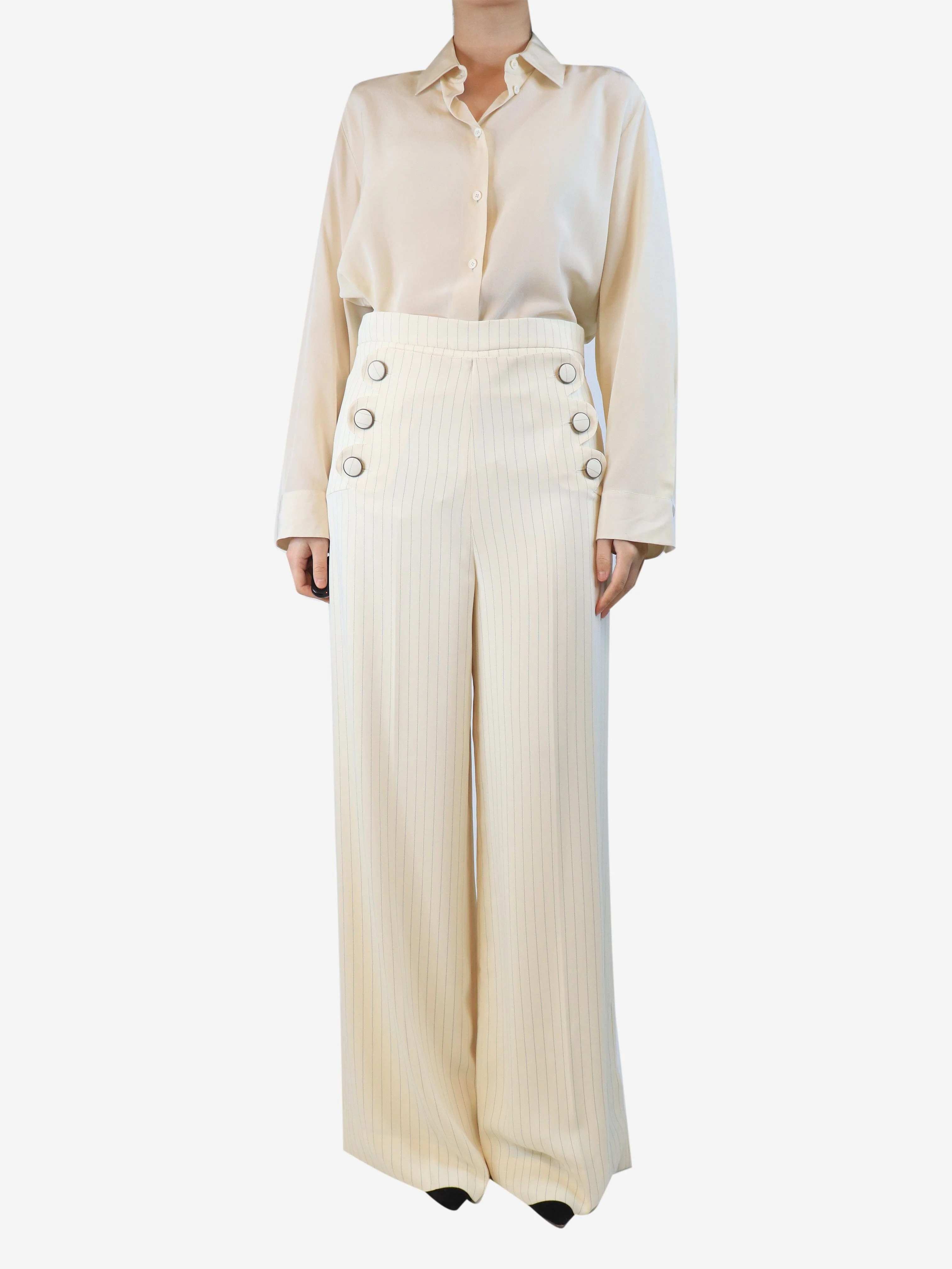 Cream scallop-button trousers - size UK 14 - Image 2