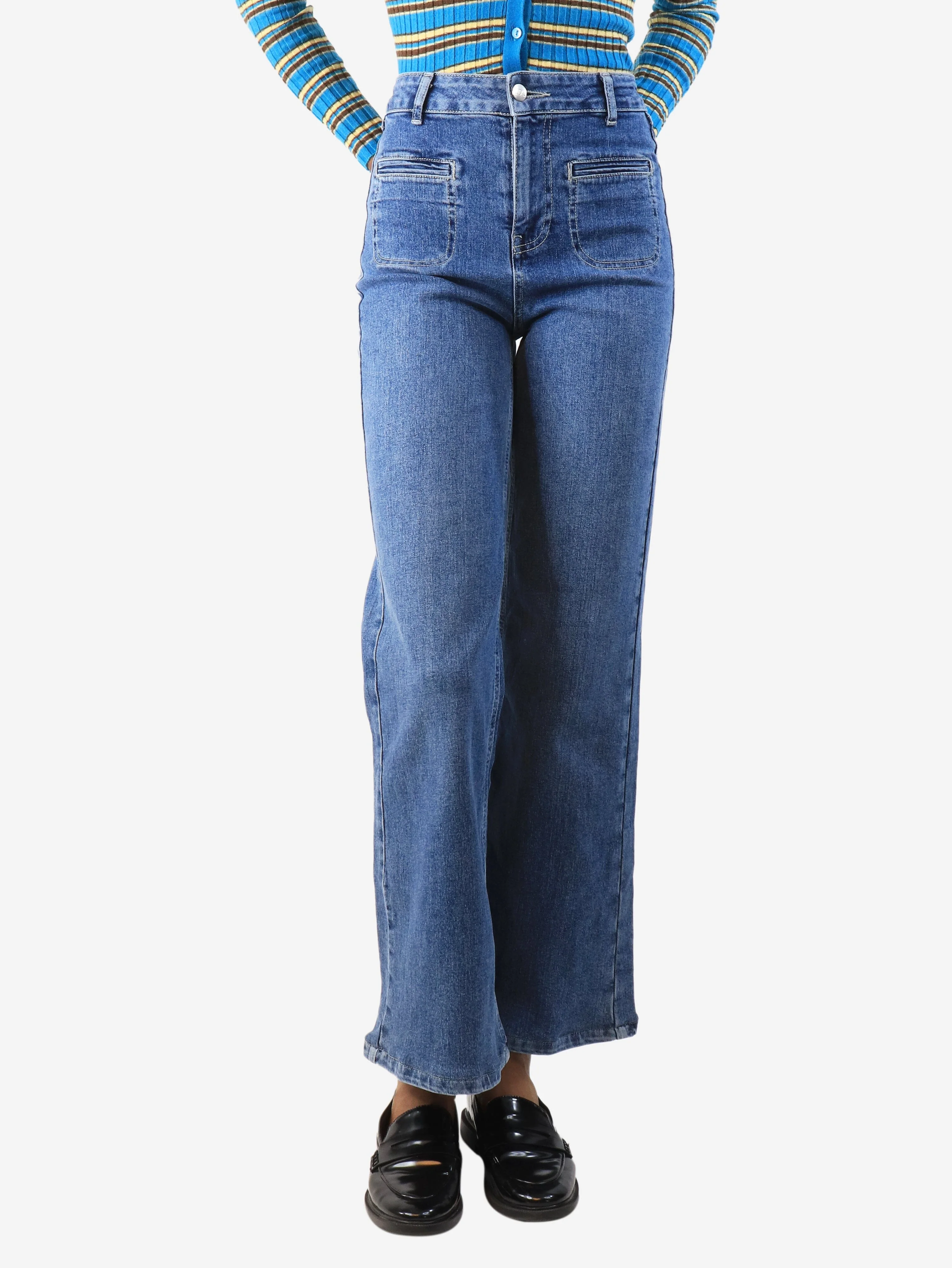 Blue patch-pocket relaxed wide leg jeans - size UK 6