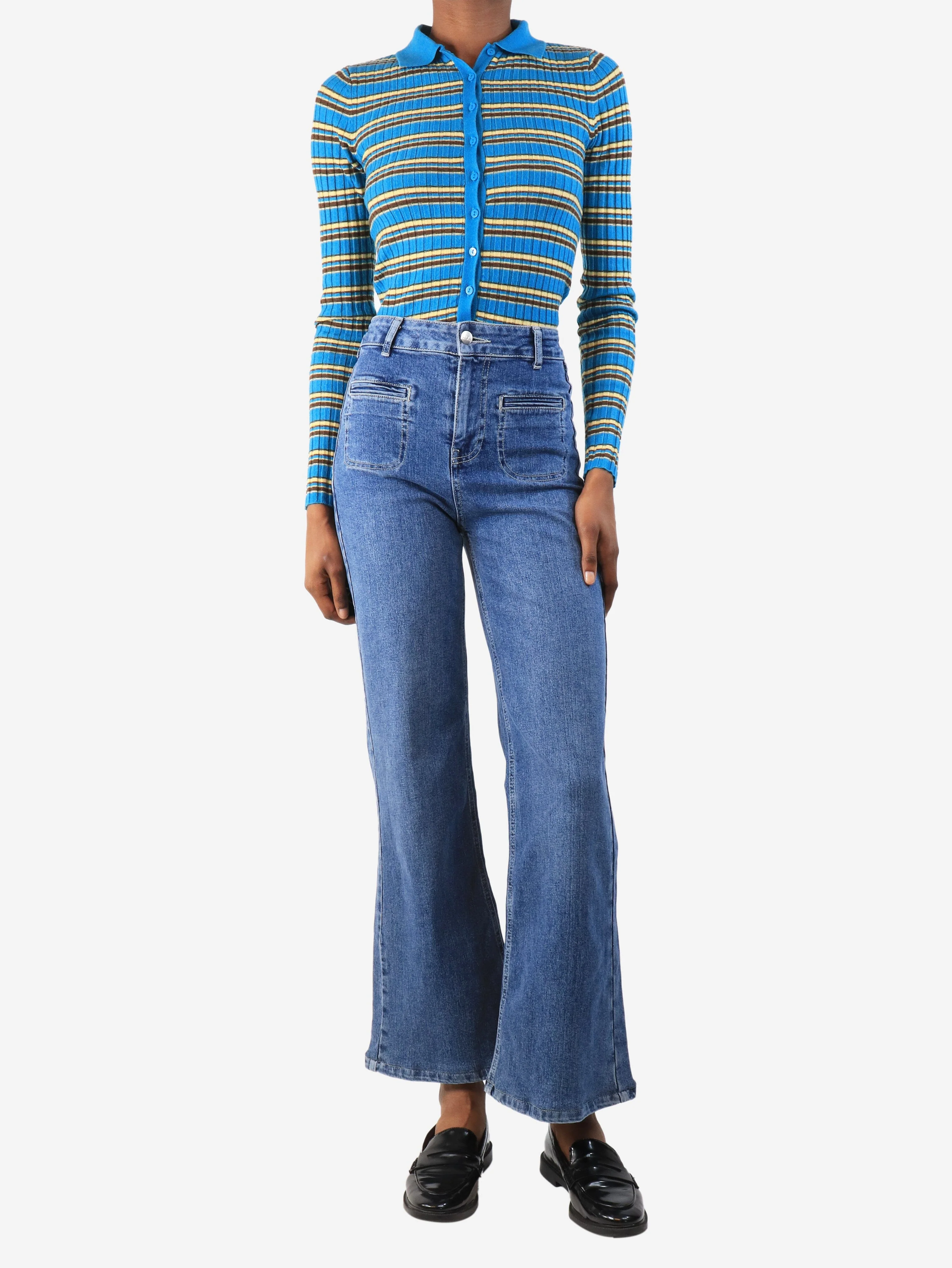 Blue patch-pocket relaxed wide leg jeans - size UK 6 - Image 2