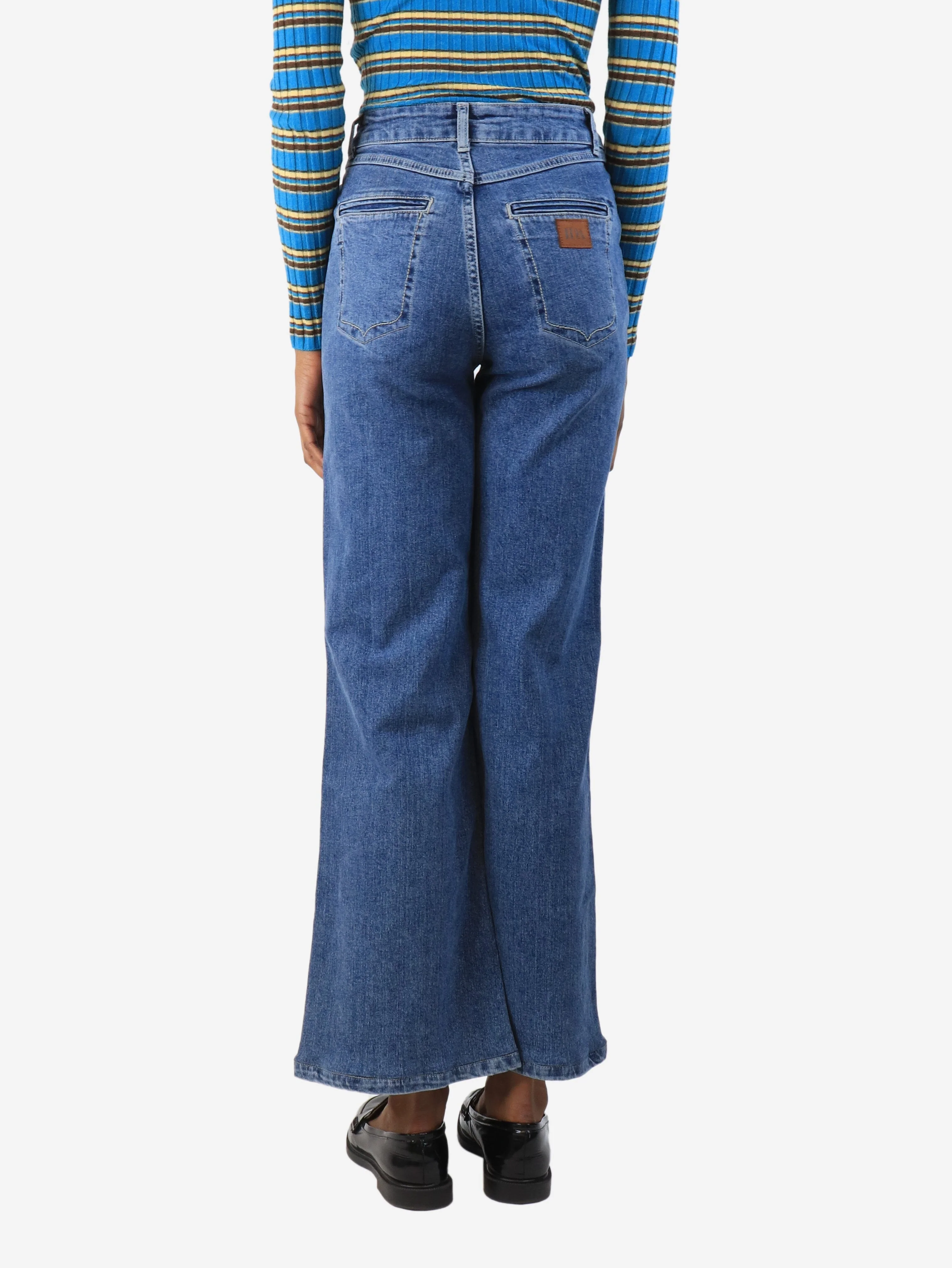Blue patch-pocket relaxed wide leg jeans - size UK 6 - Image 3