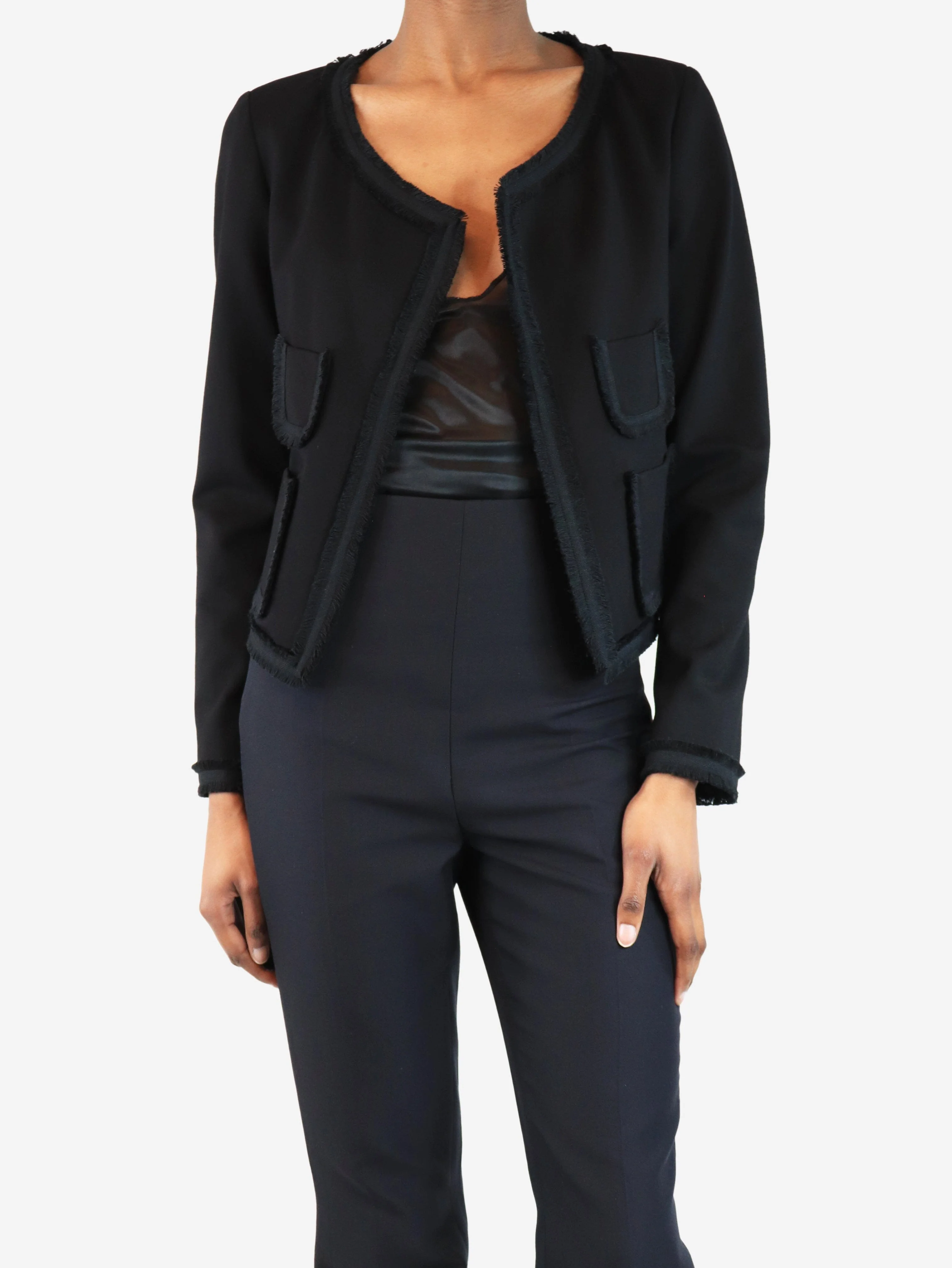 Black cropped frayed jacket - size XS