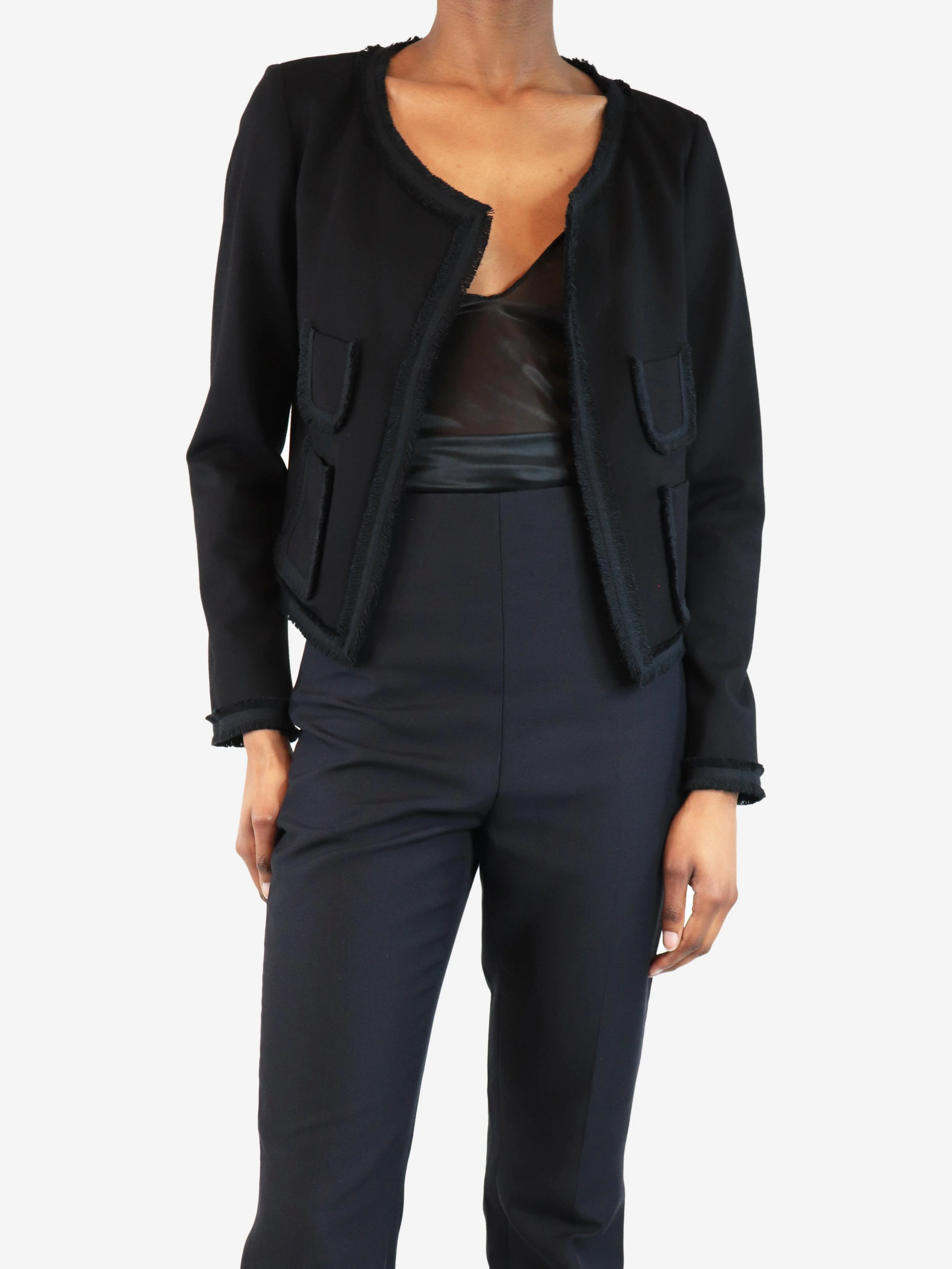 Black cropped frayed jacket - size XS - Image 3