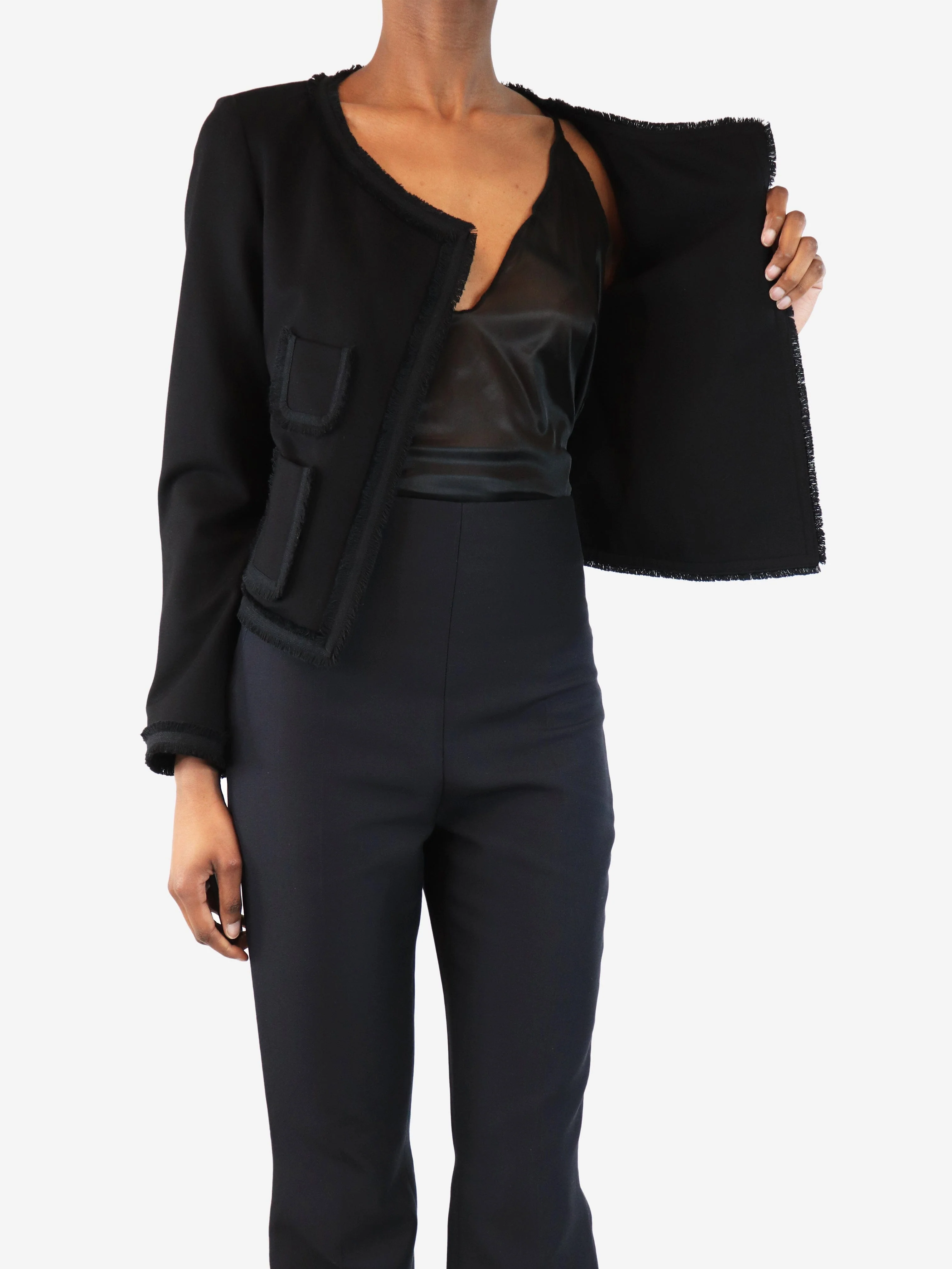 Black cropped frayed jacket - size XS - Image 4