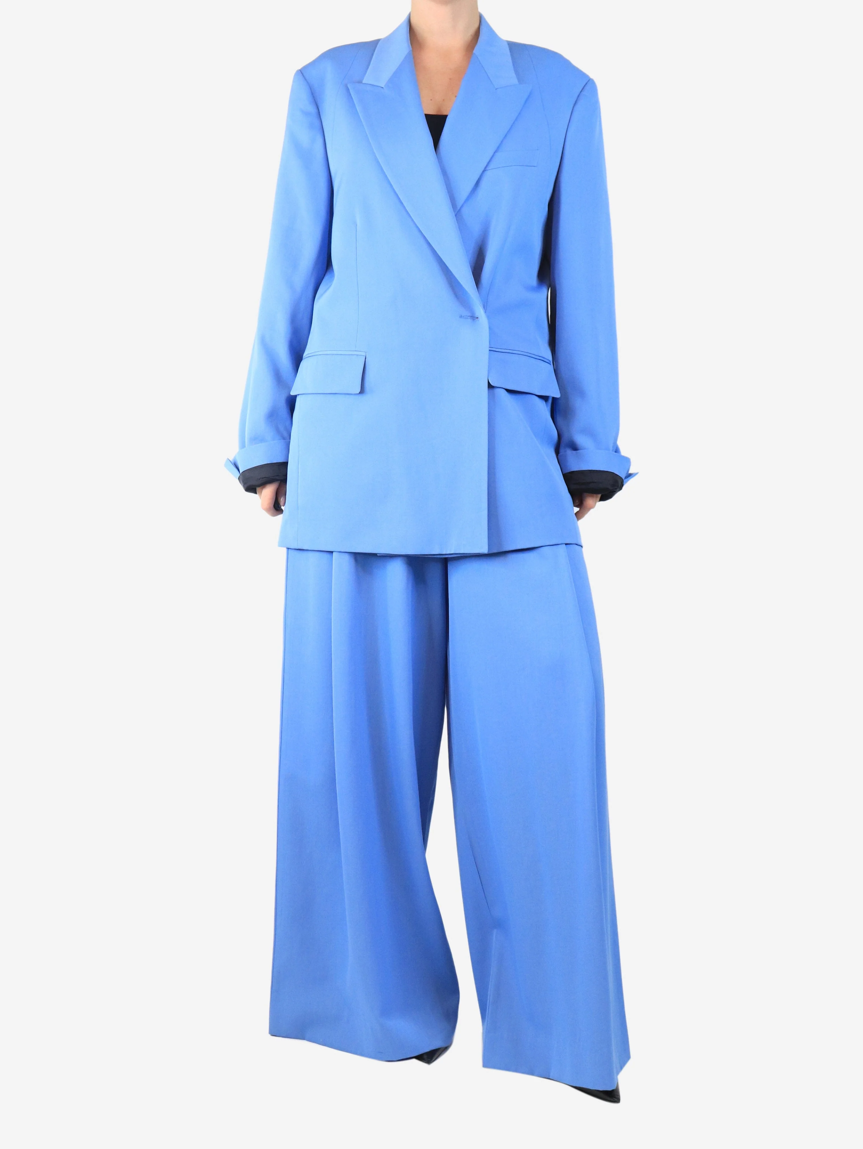 Blue wool two-piece suit set - size UK 12