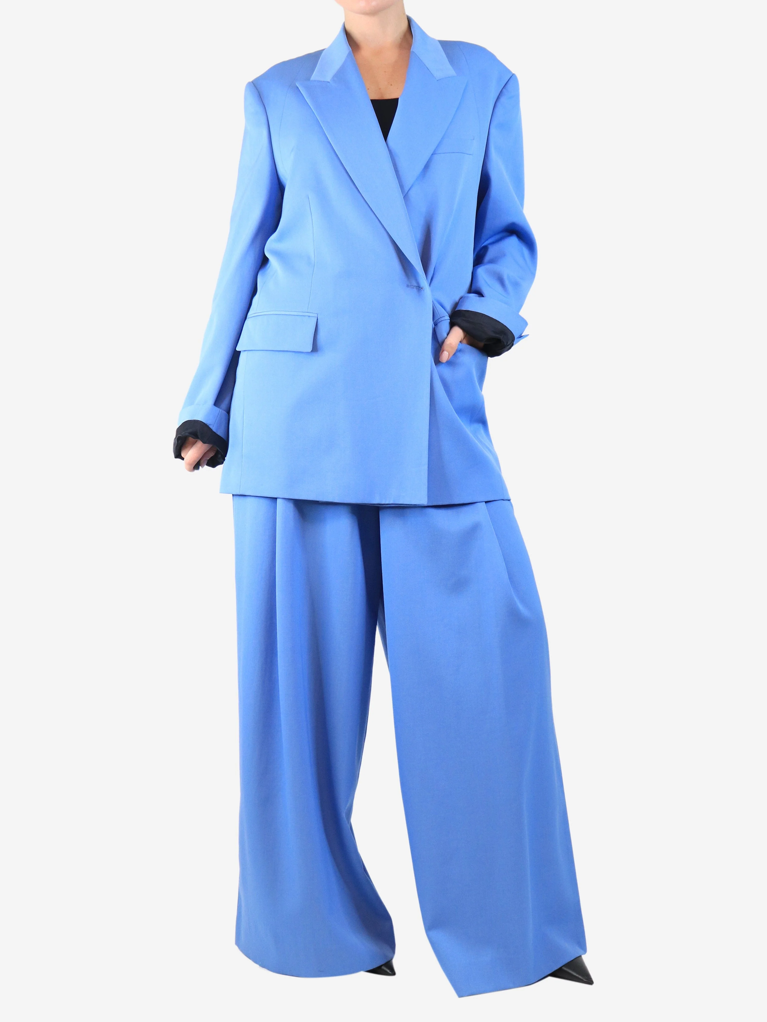 Blue wool two-piece suit set - size UK 12 - Image 3