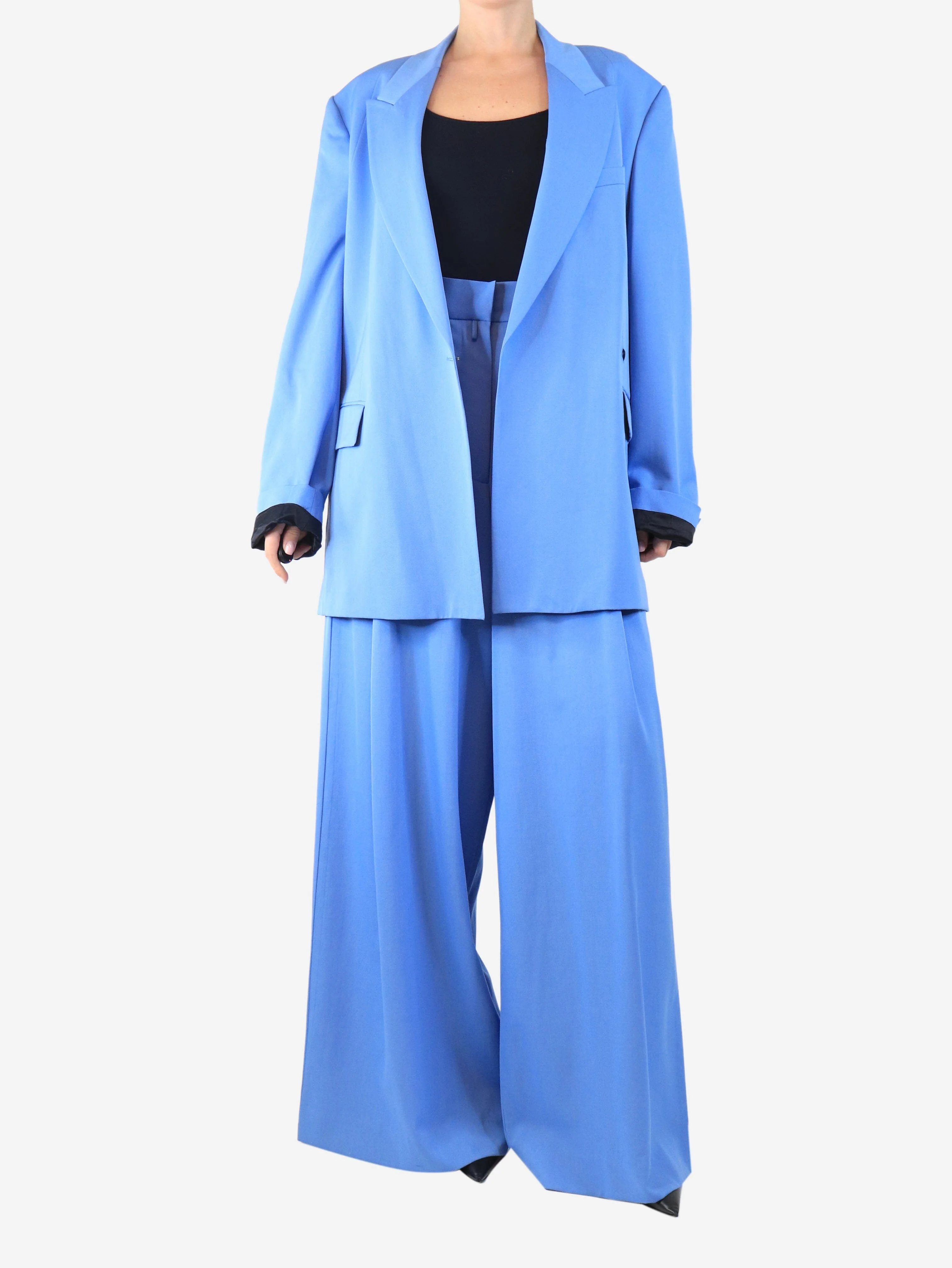 Blue wool two-piece suit set - size UK 12 - Image 4