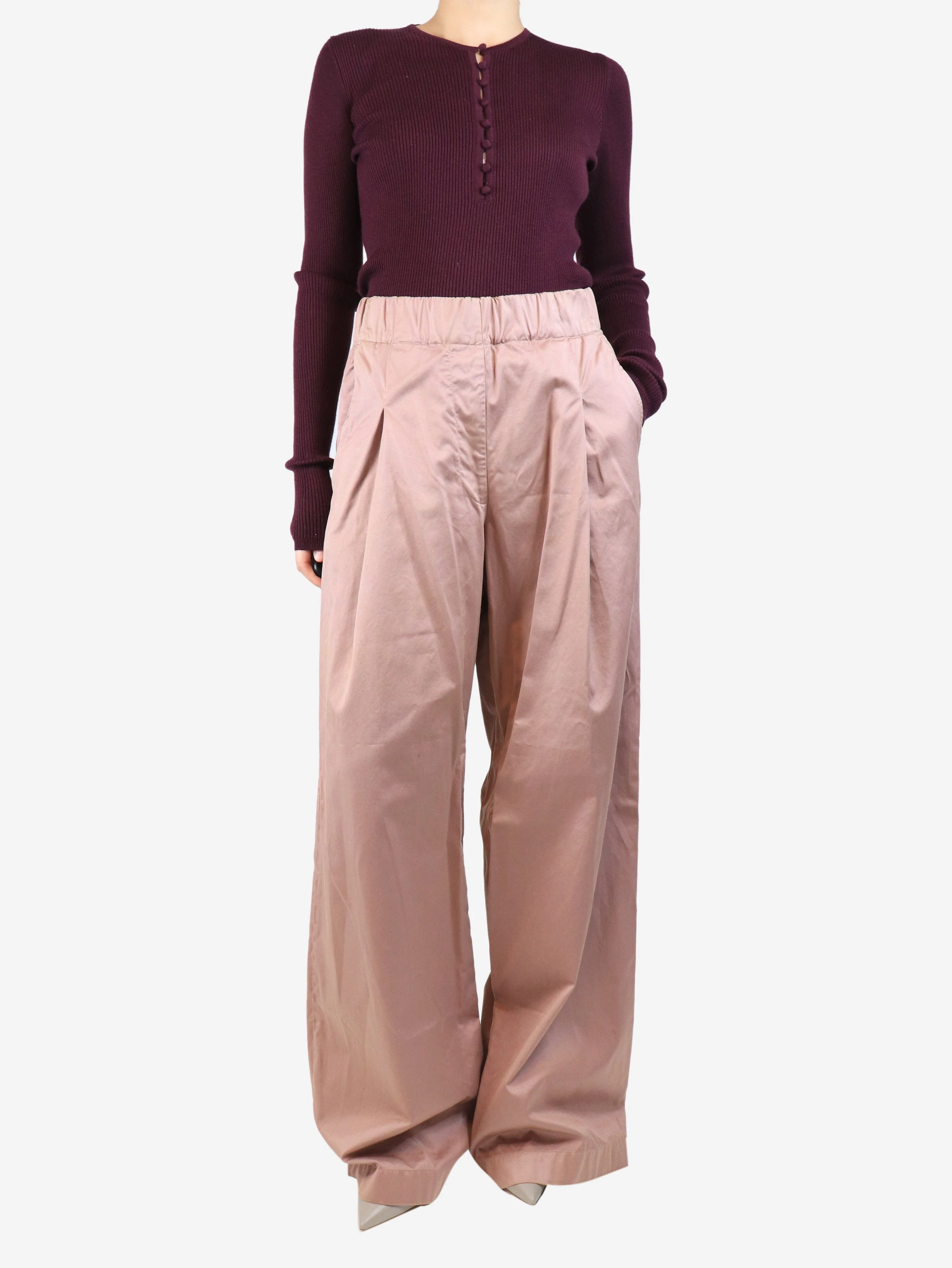 Dusty pink satin trousers - size S - Image 2