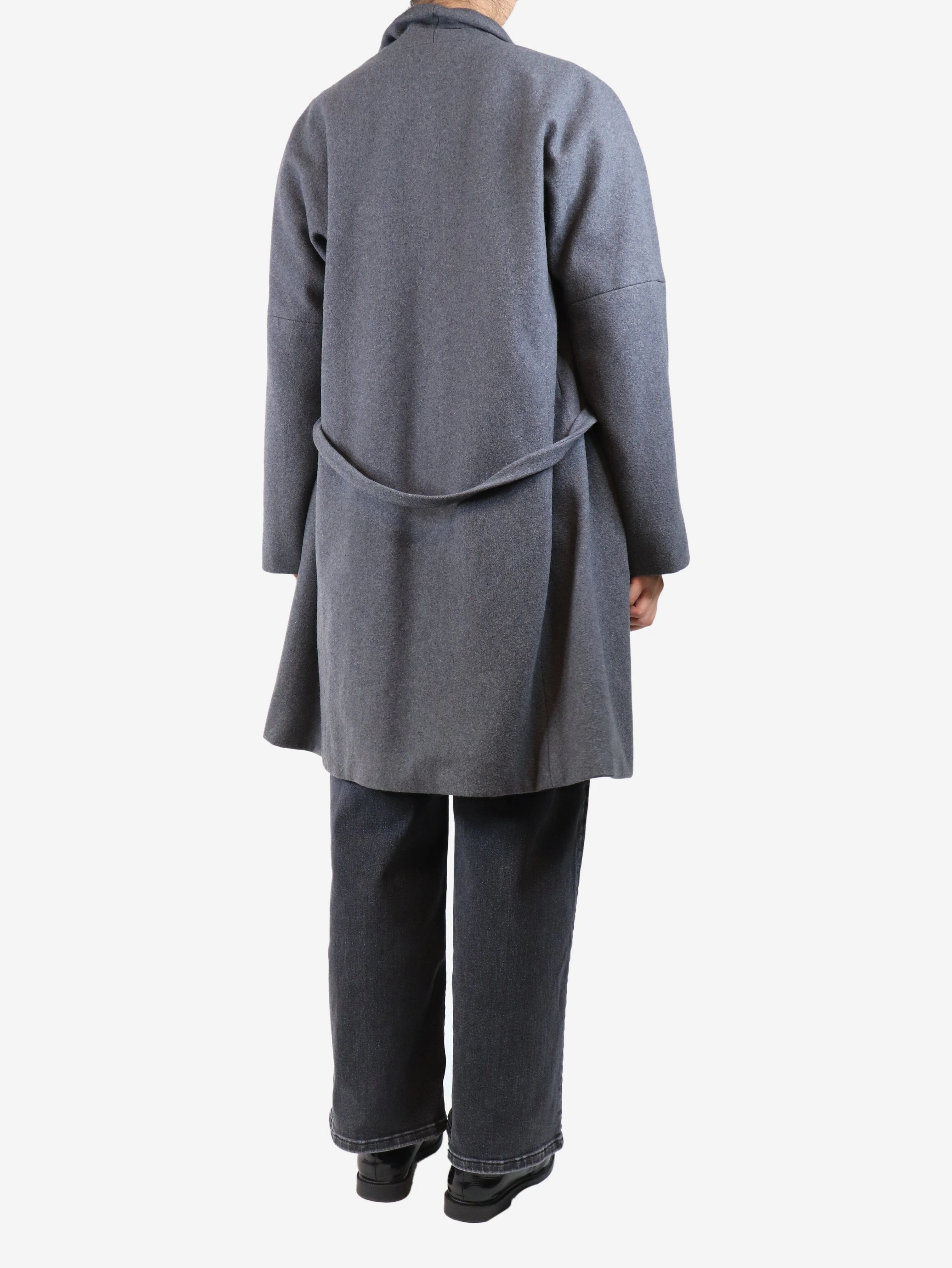 Grey wool coat with belt - size L - Image 2