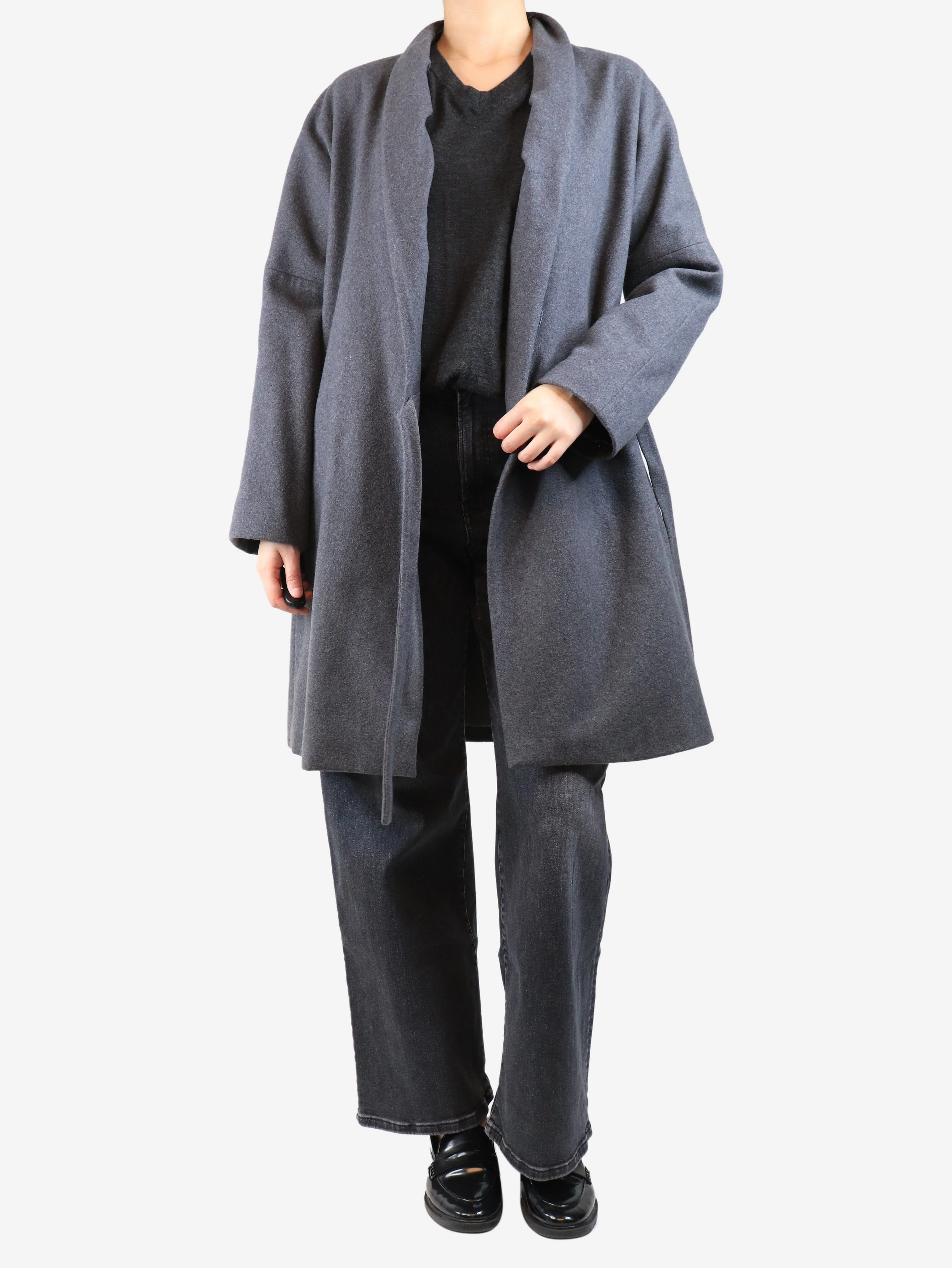 Grey wool coat with belt - size L - Image 3