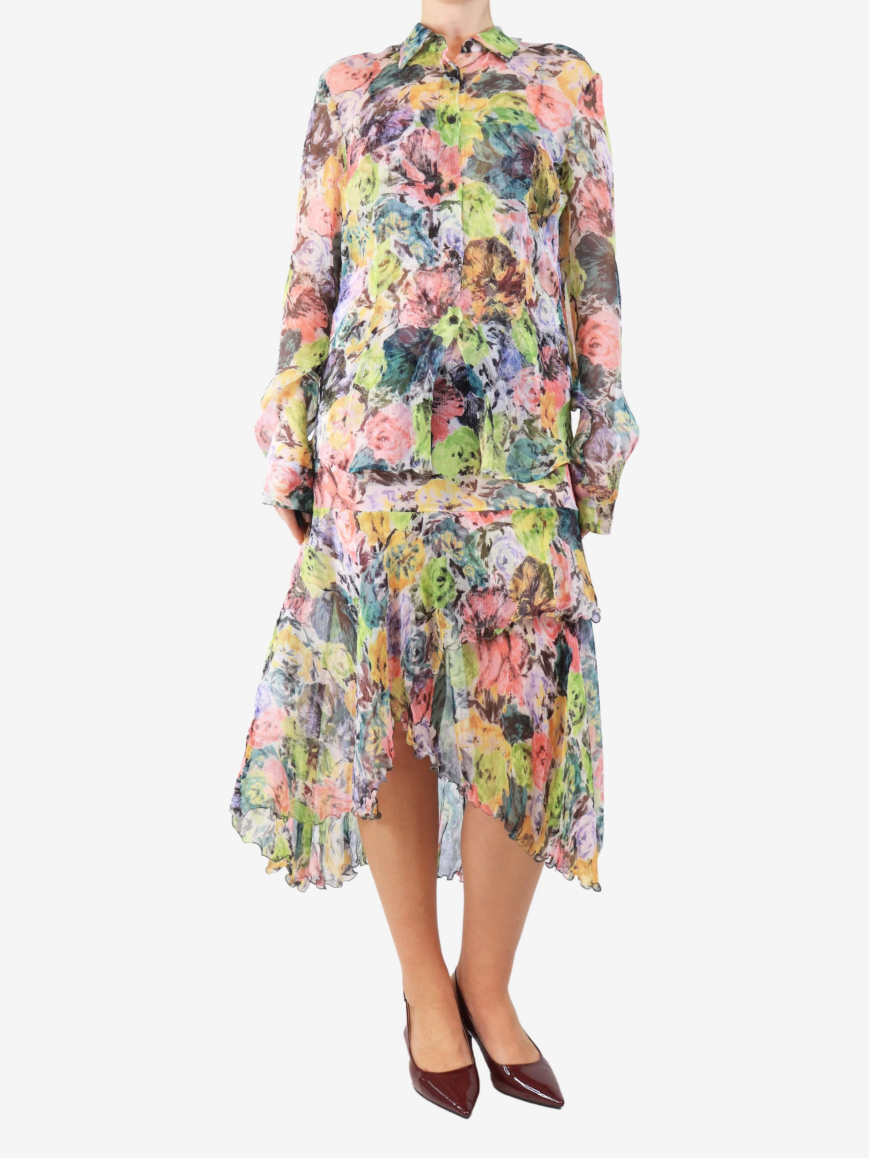 Multicolour sheer floral blouse - size UK 14
